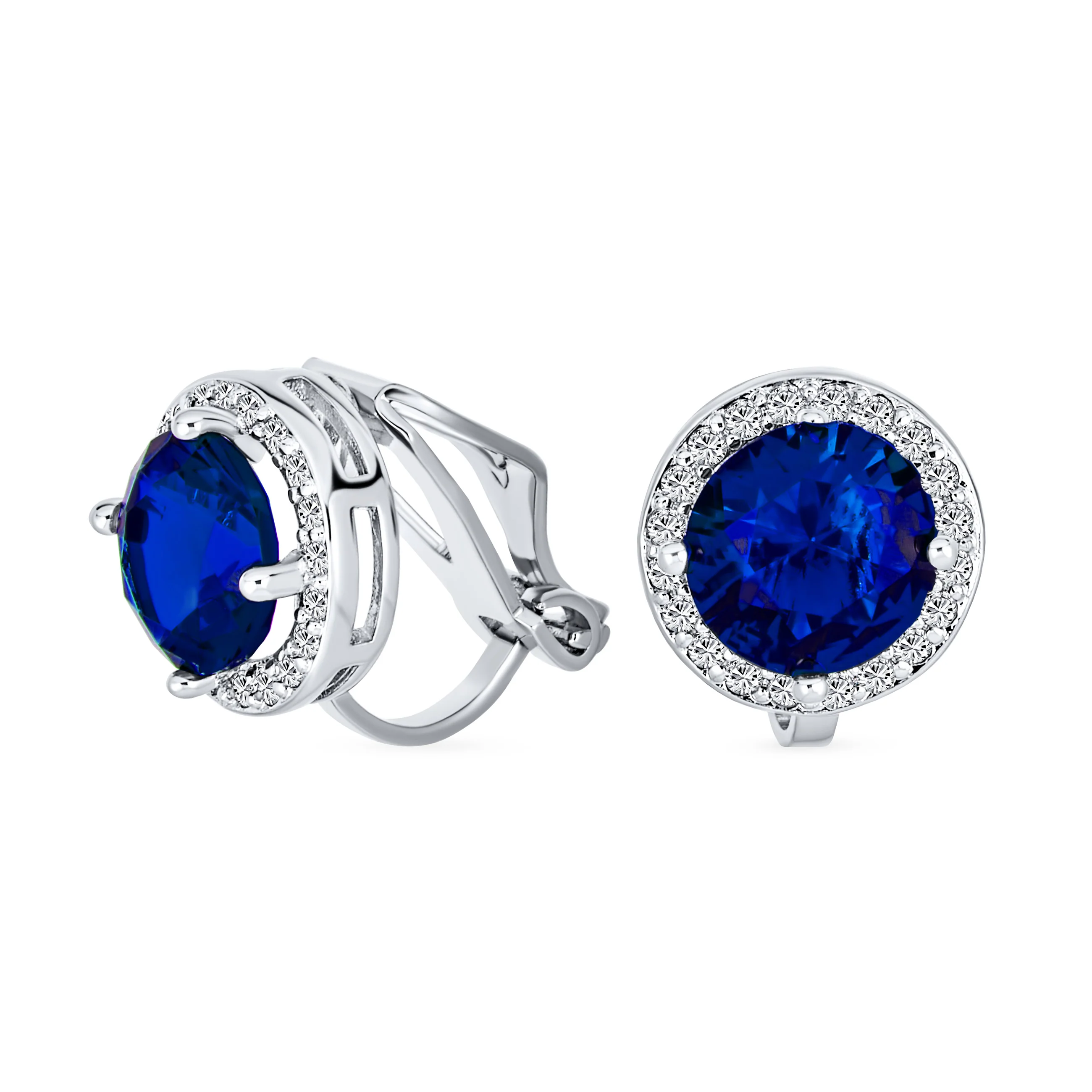 Traditional 2CT Round Black CZ Halo Clip-On Earrings Silver Plated 7MM - Image 2