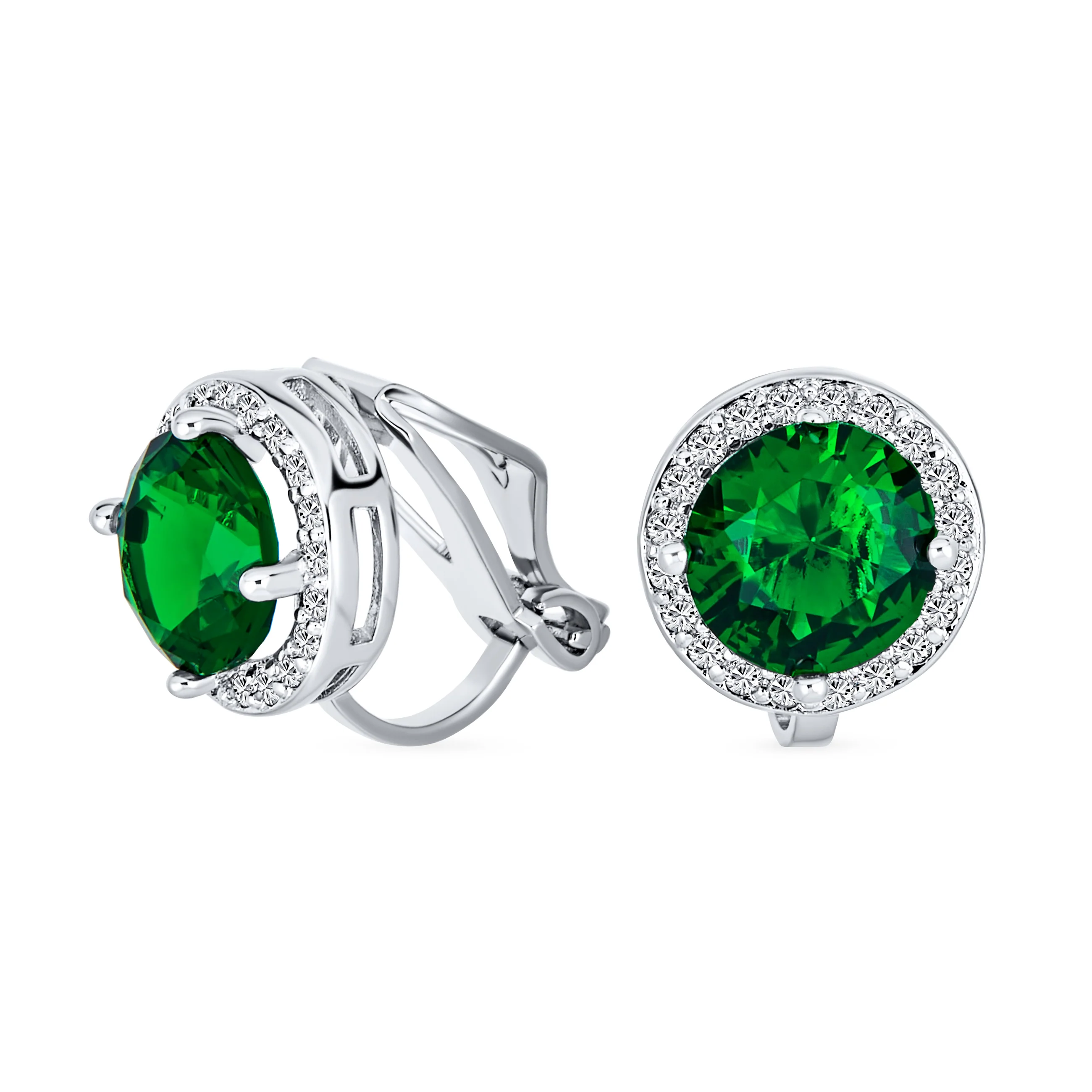 Traditional 2CT Round Black CZ Halo Clip-On Earrings Silver Plated 7MM - Image 3