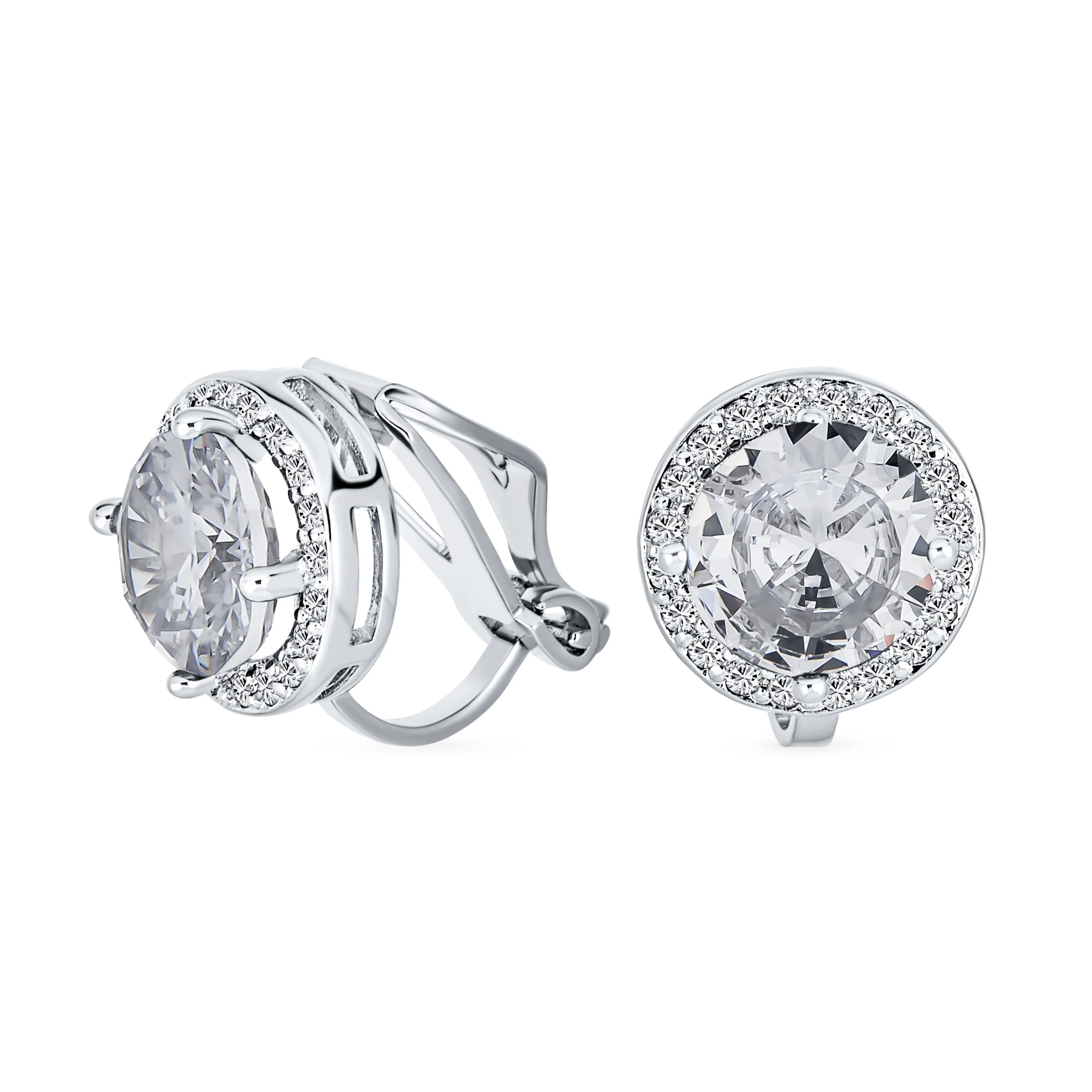 Traditional 2CT Round Black CZ Halo Clip-On Earrings Silver Plated 7MM - Image 4