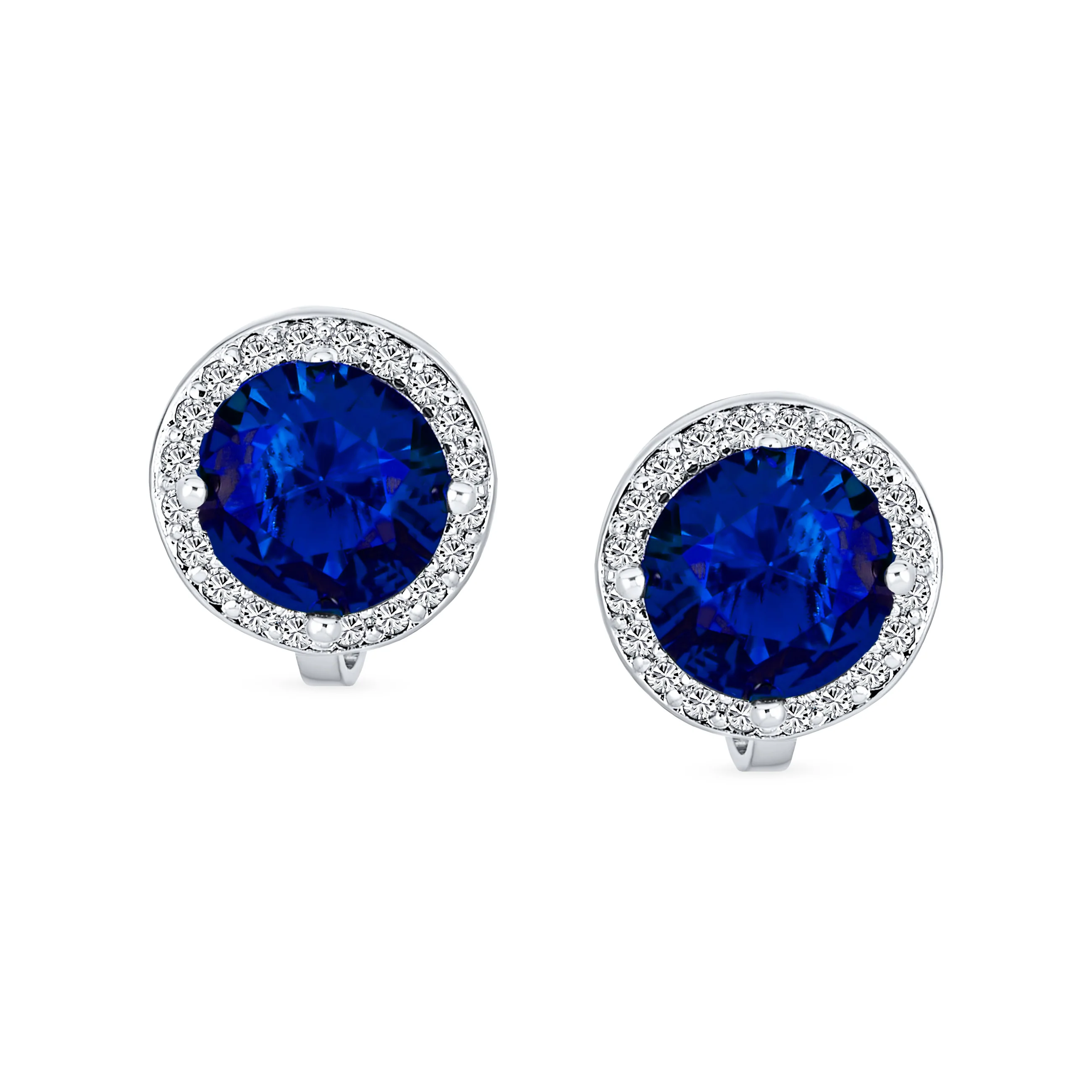 Traditional 2CT Round Black CZ Halo Clip-On Earrings Silver Plated 7MM - Image 6