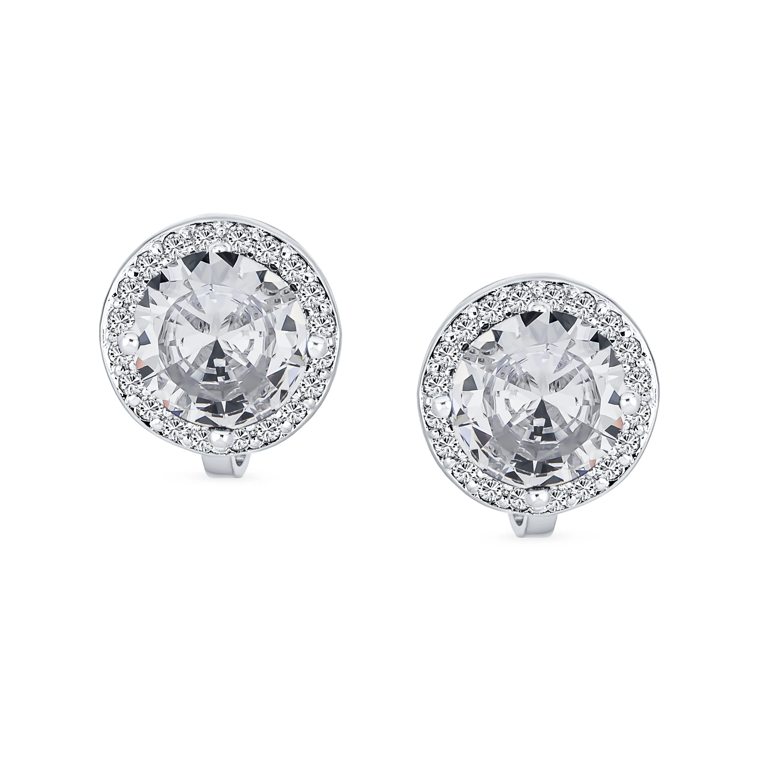 Traditional 2CT Round Black CZ Halo Clip-On Earrings Silver Plated 7MM - Image 8