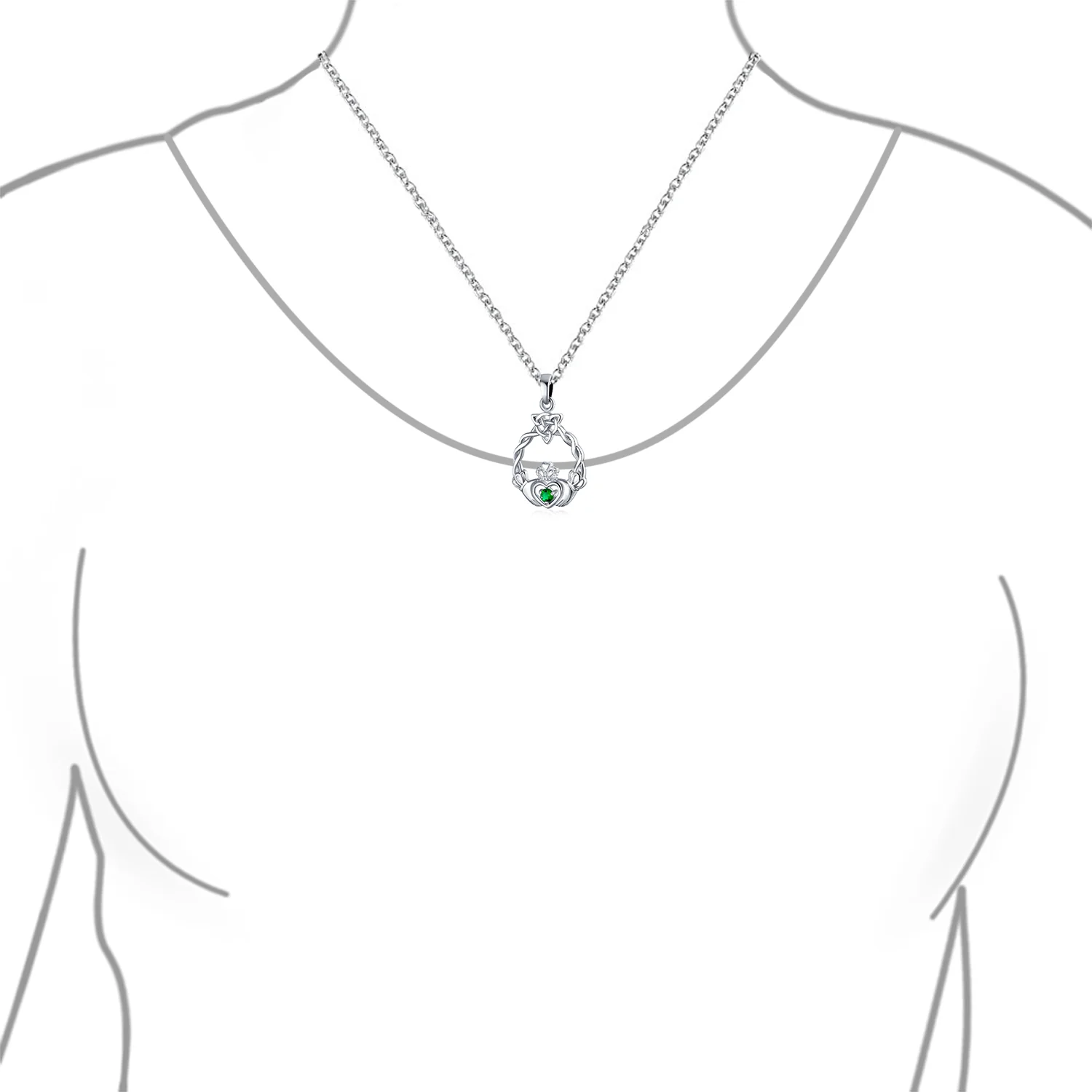 Traditional Irish Kelly Green CZ Celtic Love Knot Claddagh Pendant Necklace - Image 3