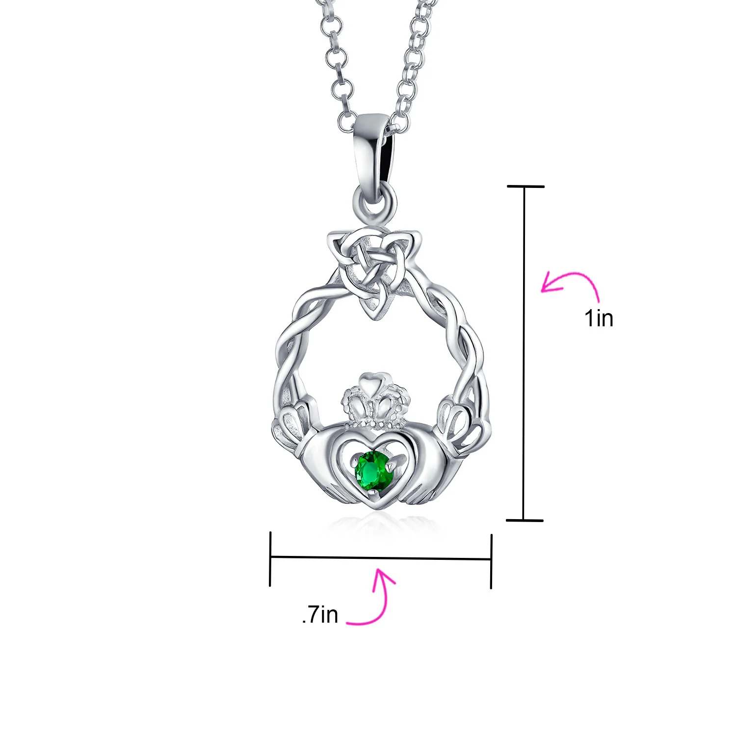 Traditional Irish Kelly Green CZ Celtic Love Knot Claddagh Pendant Necklace - Image 4