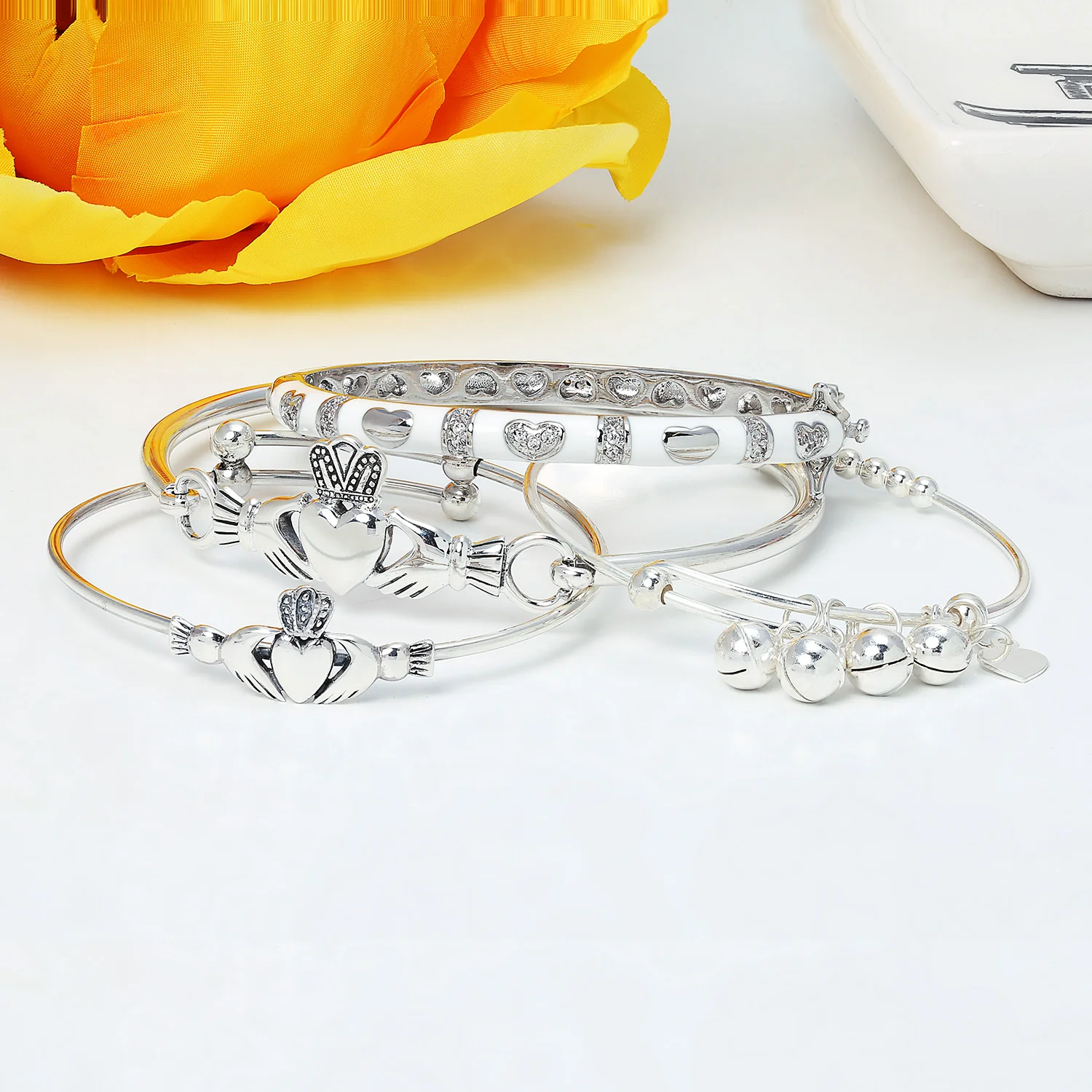 Lovers BFF Heart Friendship Claddagh Bracelet Bangle .925 Sterling Silver for Small Wrists 6.5" - Image 4