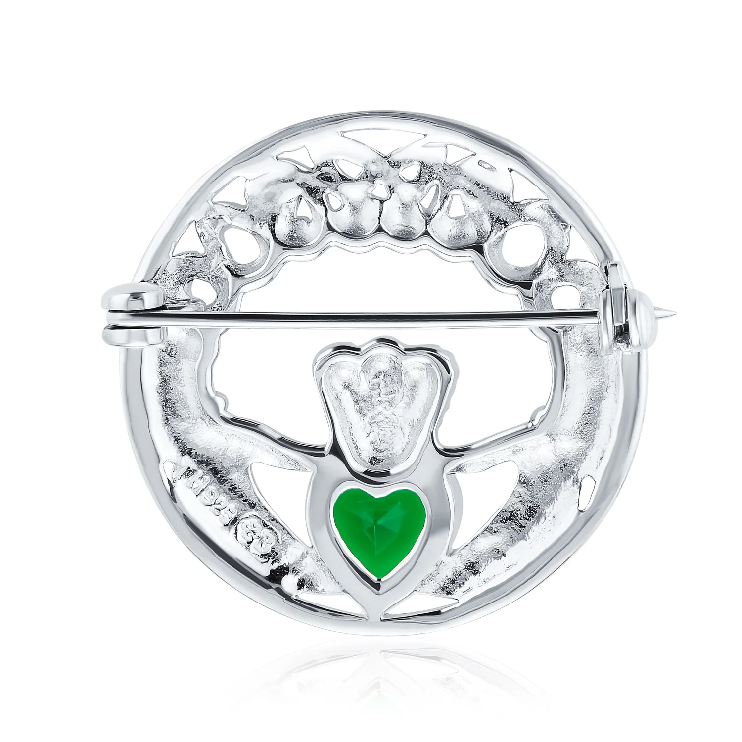 Celtic Round Circle Red Heart Shaped Claddagh Brooch Pin CZ .925 Sterling Silver - Image 4