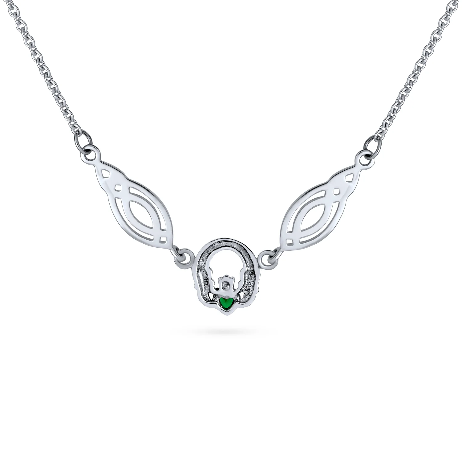Celtic Friendship Heart Trinity Love Knot Claddagh Necklace Collar Red Garnet Accent - Image 3