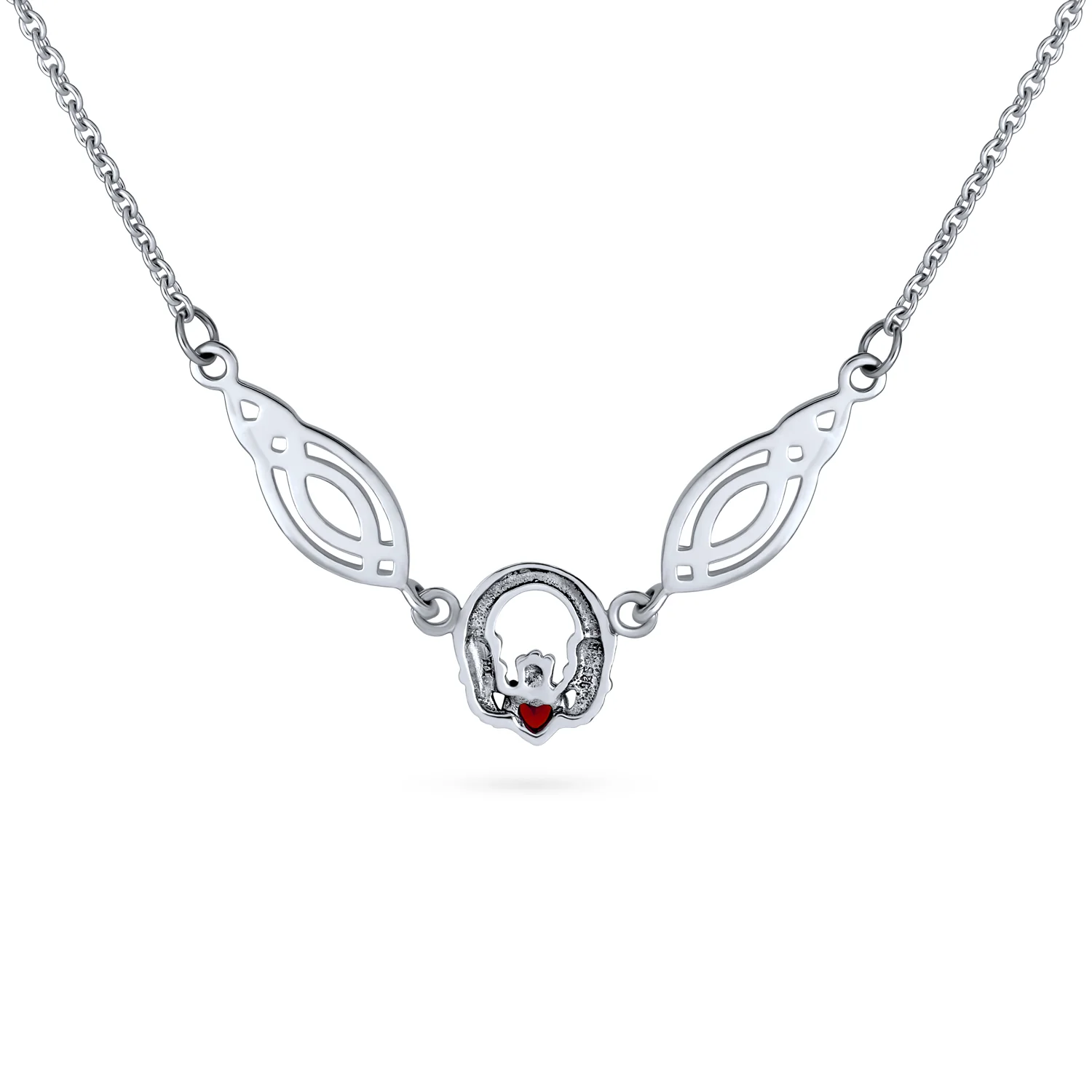 Celtic Friendship Heart Trinity Love Knot Claddagh Necklace Collar Red Garnet Accent - Image 4