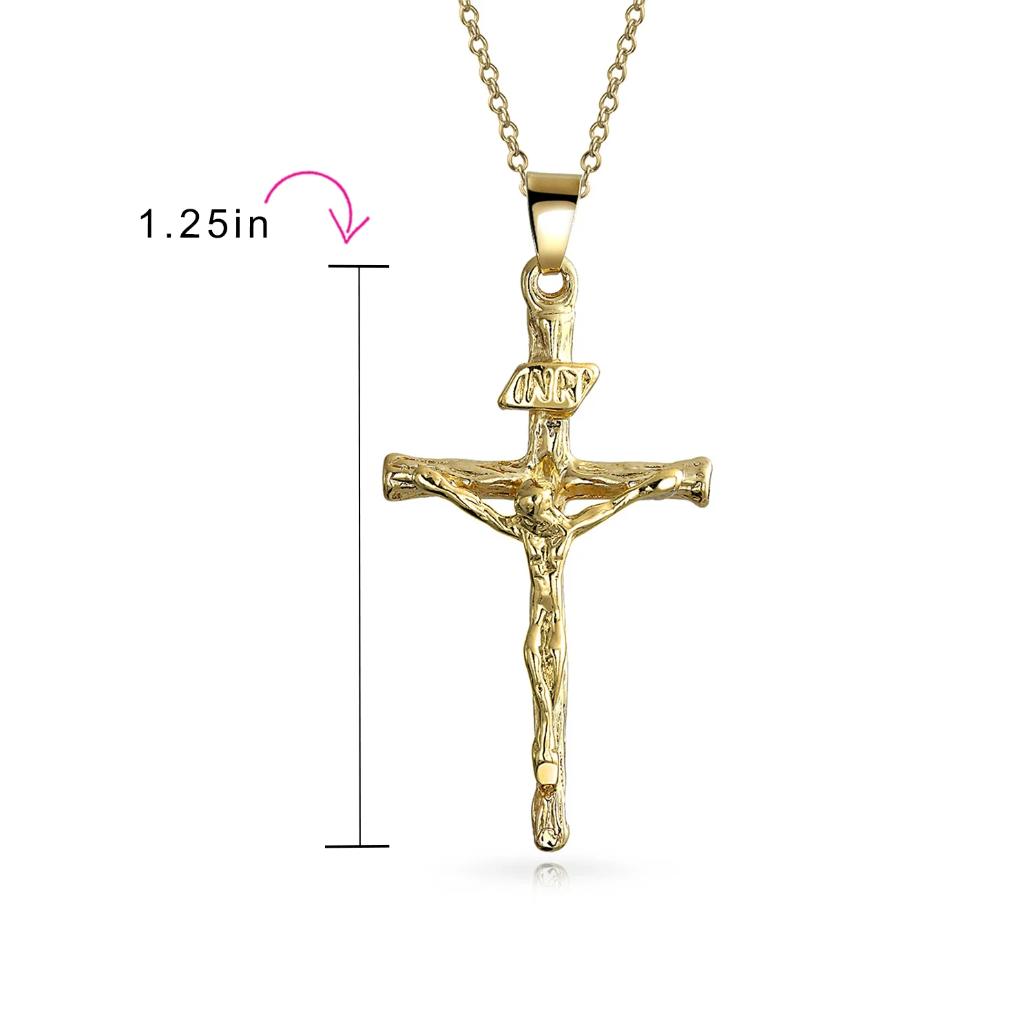 Traditional Jesus Inri Crucifix Cross Pendant Necklace Two Tone 18K Gold Plated - Image 5