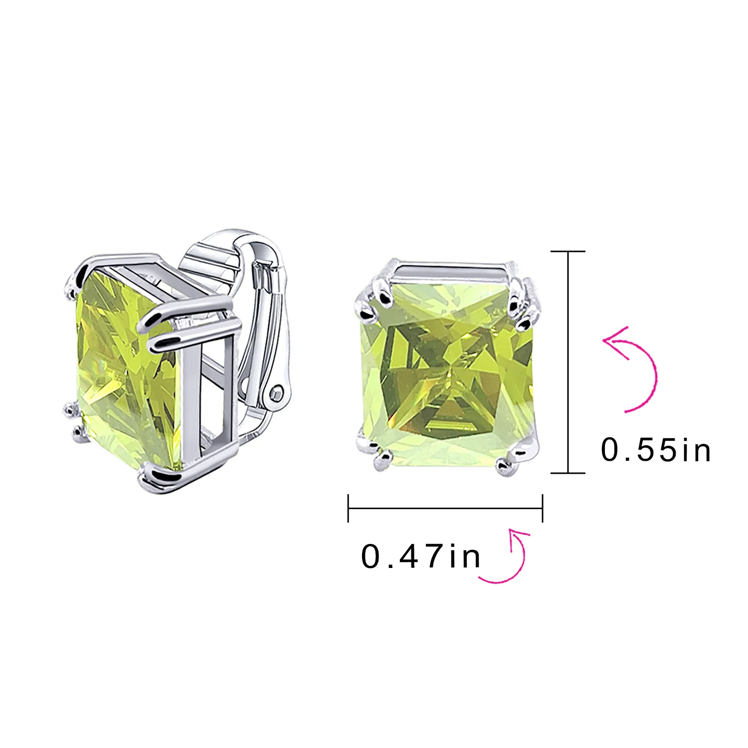 Traditional Large 7CT Emerald Cut CZ Clip-On Earrings Silver Plated Non-Pierced - Image 29