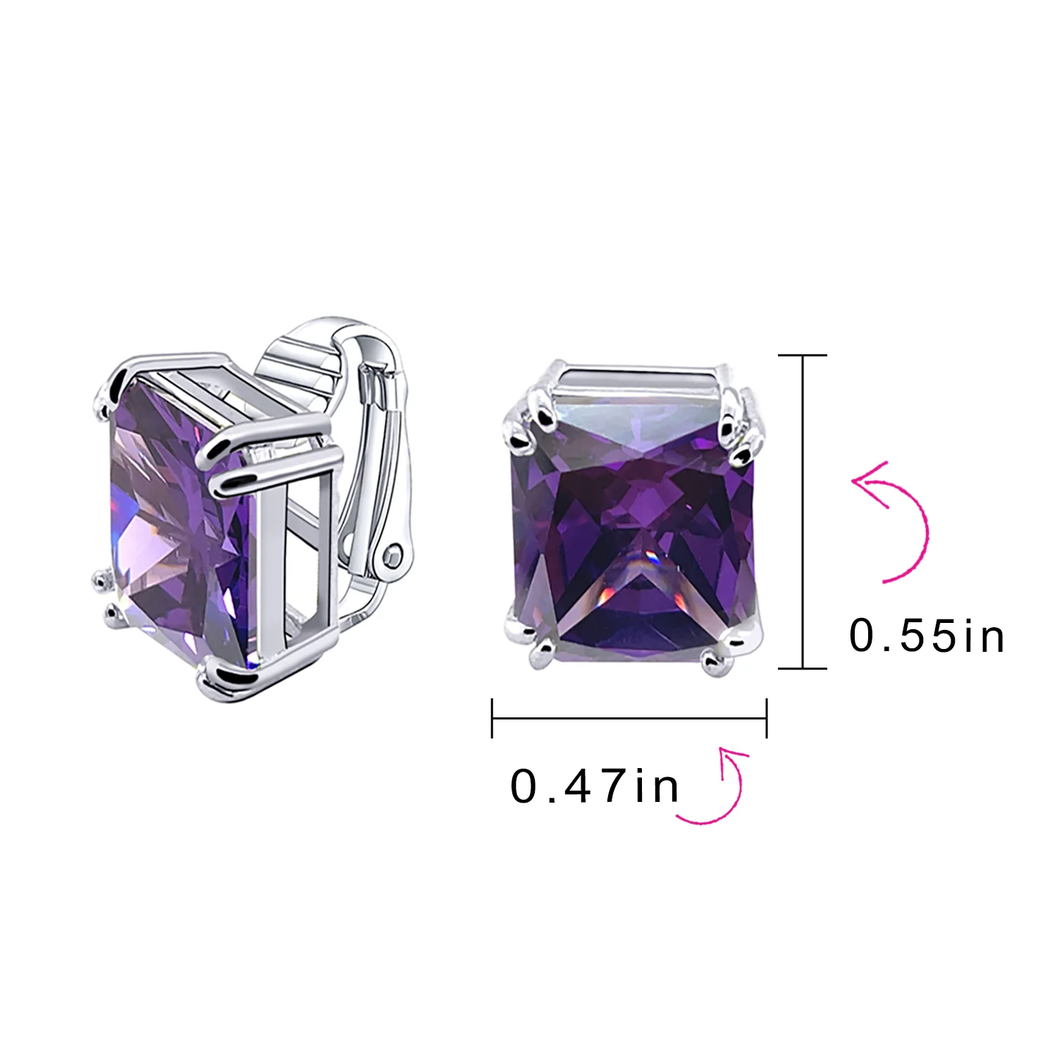 Traditional Large 7CT Emerald Cut CZ Clip-On Earrings Silver Plated Non-Pierced - Image 32