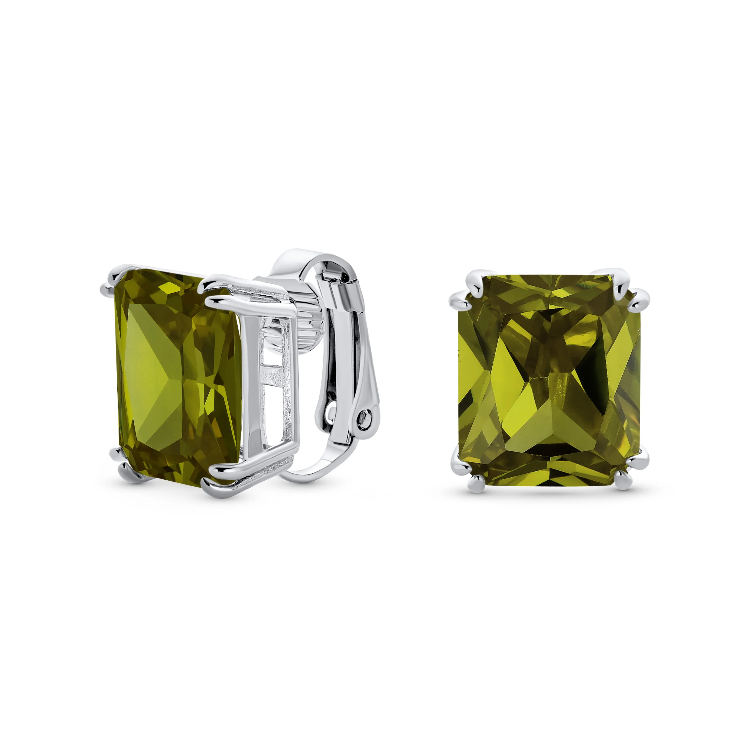 Traditional Large 7CT Emerald Cut CZ Clip-On Earrings Silver Plated Non-Pierced - Image 4