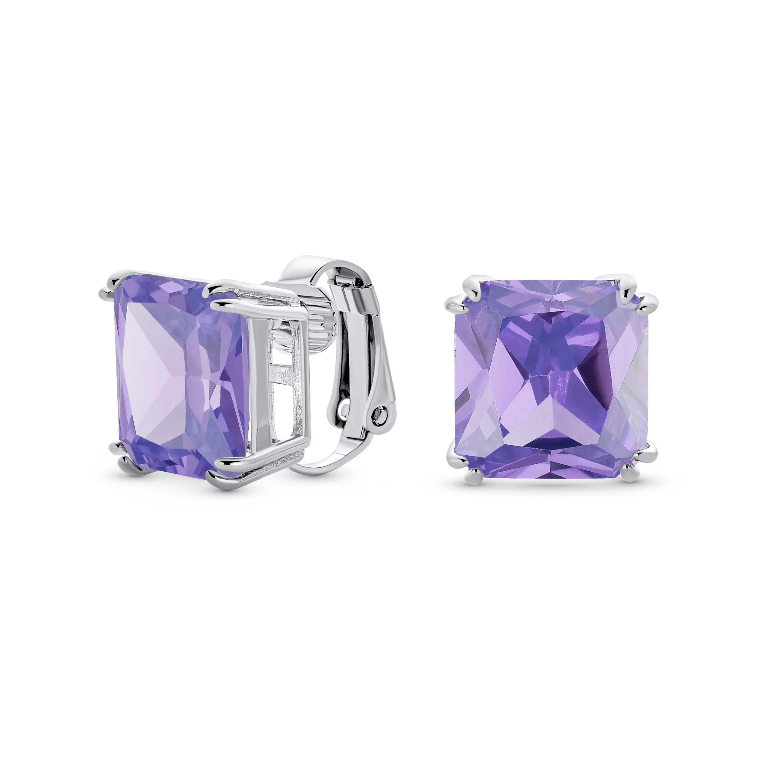 12MM Princess Cut Cubic Zirconia Aqua Blue CZ Solitaire Statement Clip On Stud Earrings Non Pierced - Image 2