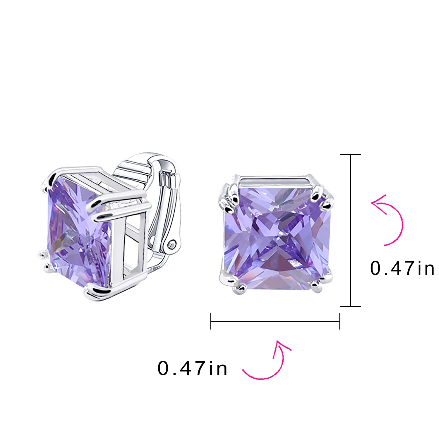 12MM Princess Cut Cubic Zirconia Aqua Blue CZ Solitaire Statement Clip On Stud Earrings Non Pierced - Image 23