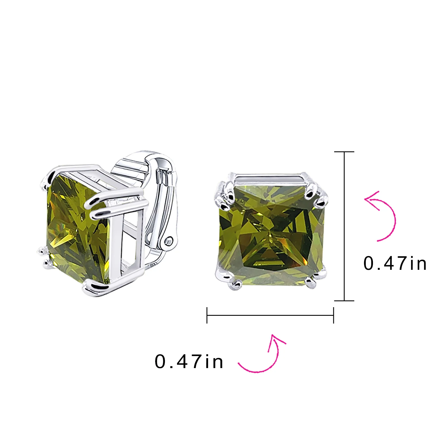 12MM Princess Cut Cubic Zirconia Aqua Blue CZ Solitaire Statement Clip On Stud Earrings Non Pierced - Image 24