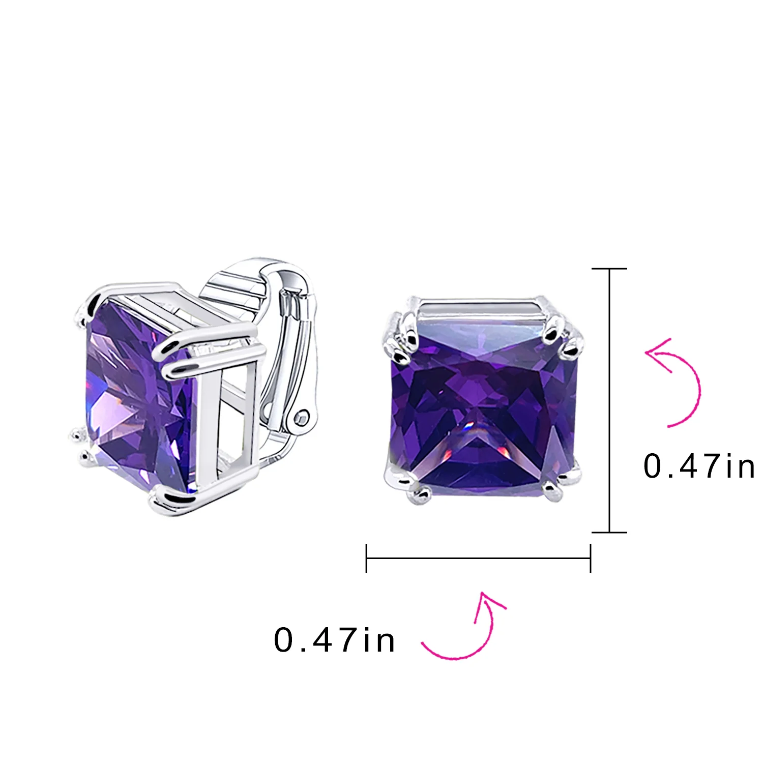 12MM Princess Cut Cubic Zirconia Aqua Blue CZ Solitaire Statement Clip On Stud Earrings Non Pierced - Image 26