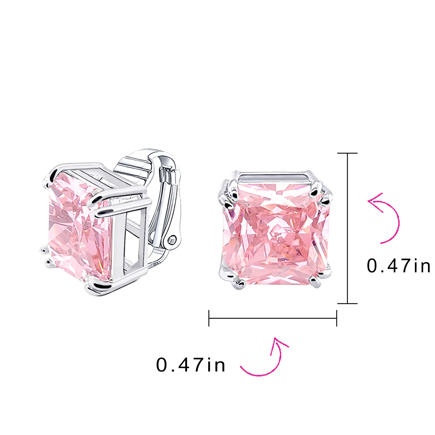 12MM Princess Cut Cubic Zirconia Aqua Blue CZ Solitaire Statement Clip On Stud Earrings Non Pierced - Image 27