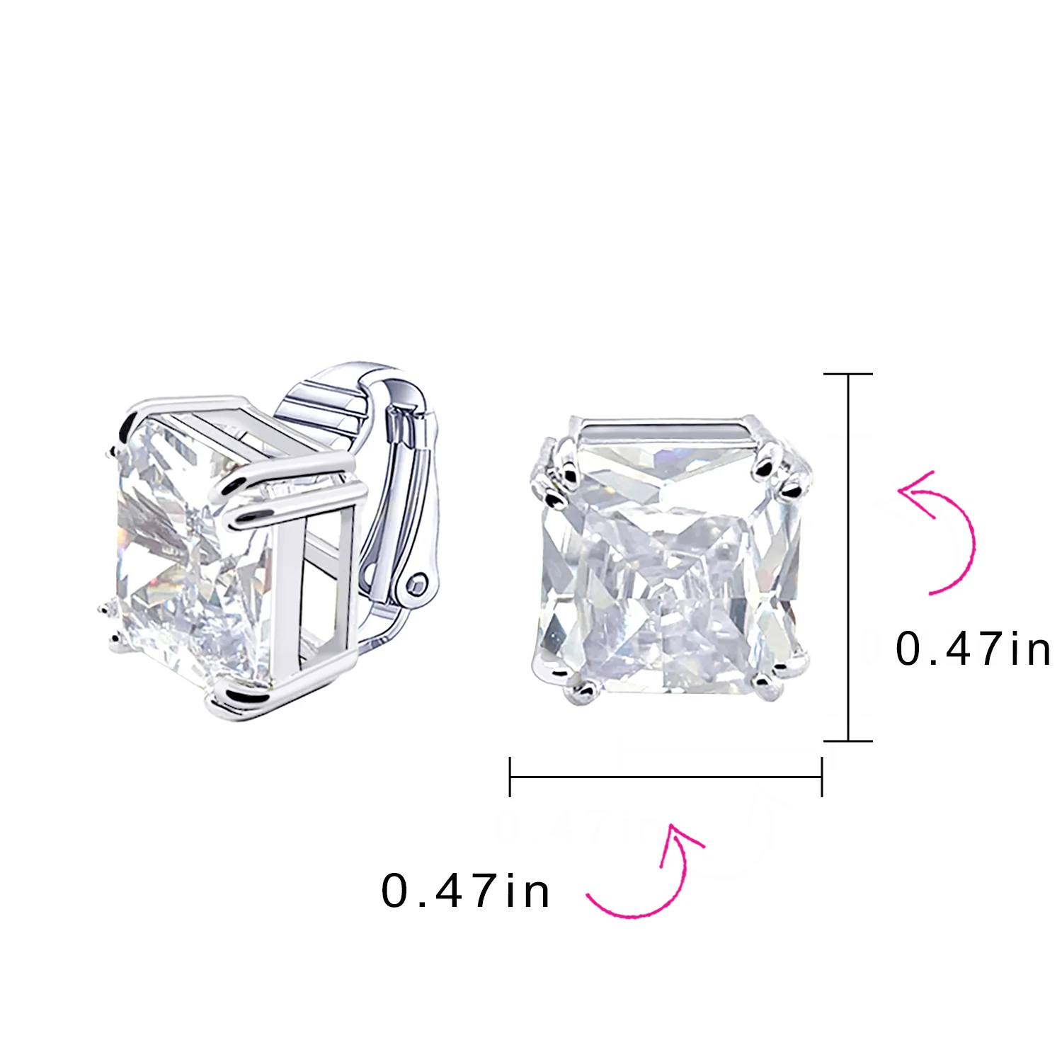 12MM Princess Cut Cubic Zirconia Aqua Blue CZ Solitaire Statement Clip On Stud Earrings Non Pierced - Image 28