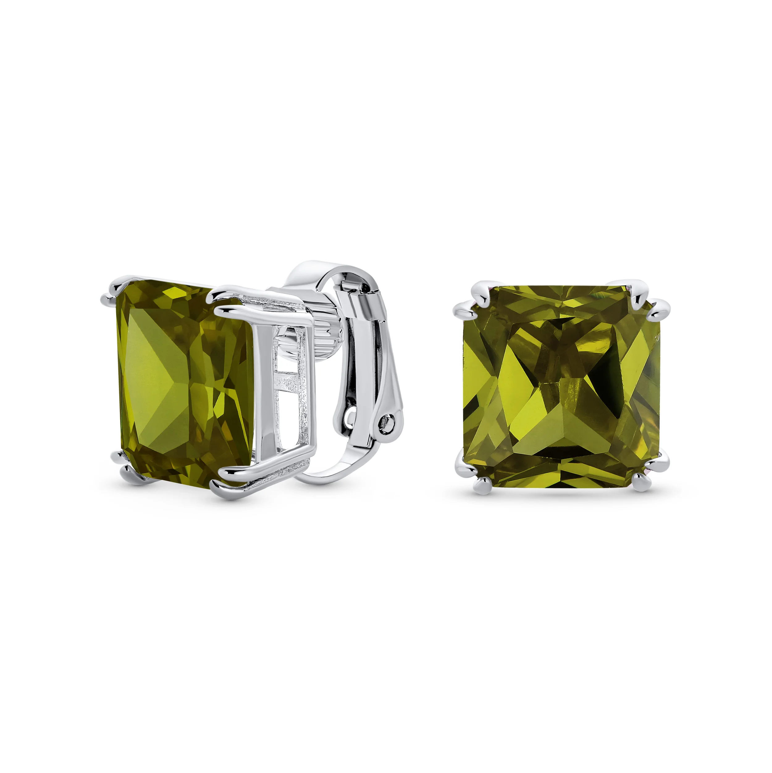 12MM Princess Cut Cubic Zirconia Aqua Blue CZ Solitaire Statement Clip On Stud Earrings Non Pierced - Image 3