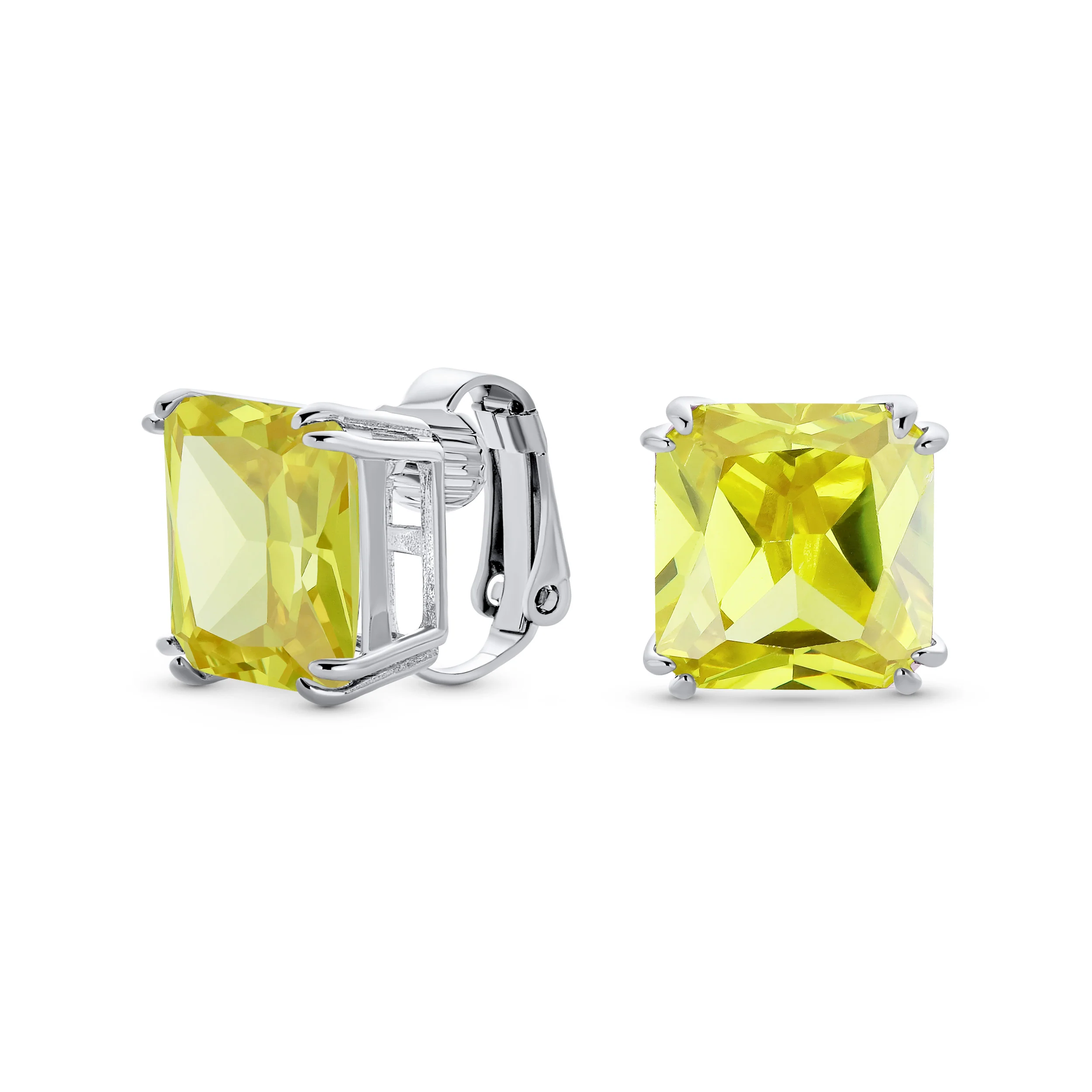 12MM Princess Cut Cubic Zirconia Aqua Blue CZ Solitaire Statement Clip On Stud Earrings Non Pierced - Image 4