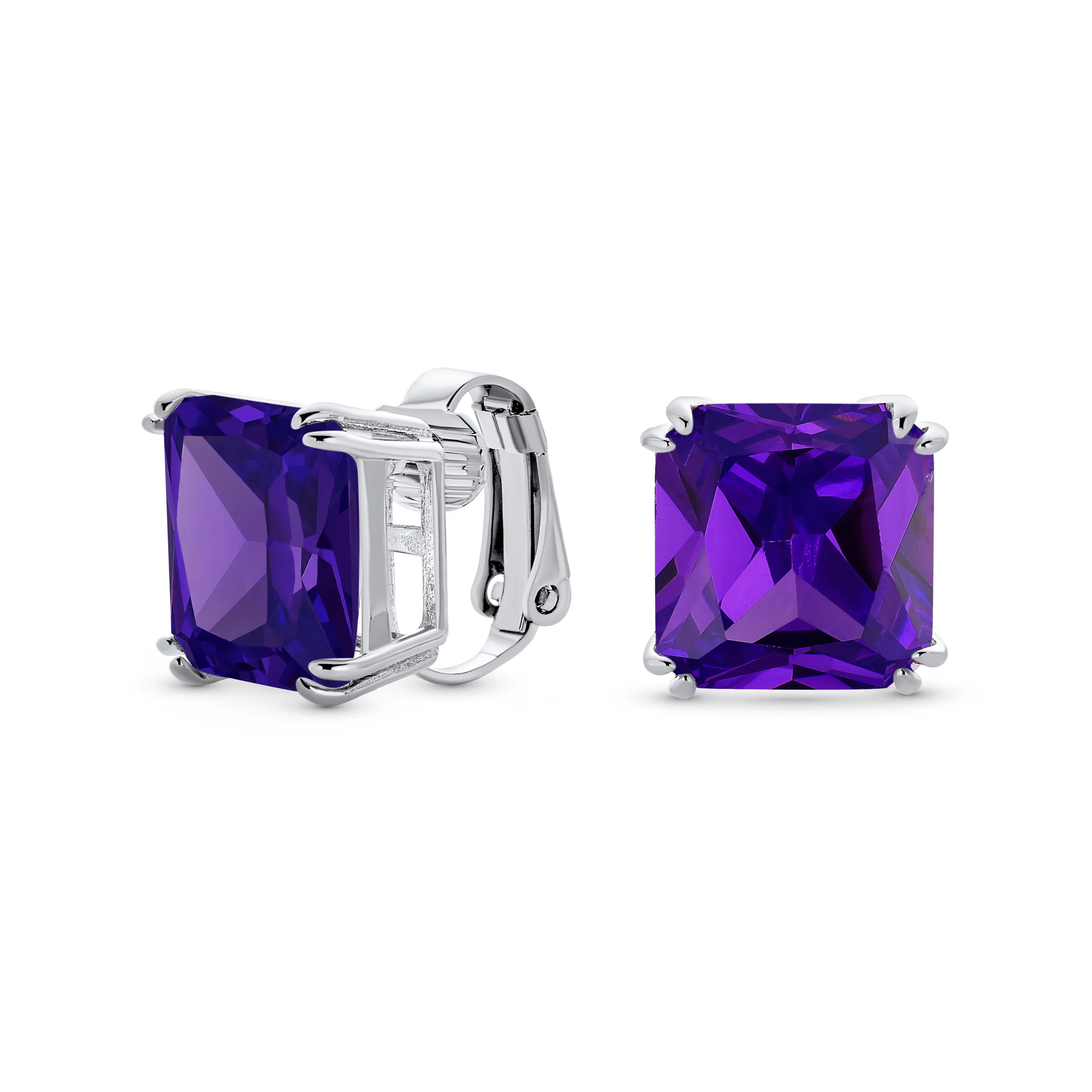 12MM Princess Cut Cubic Zirconia Aqua Blue CZ Solitaire Statement Clip On Stud Earrings Non Pierced - Image 5