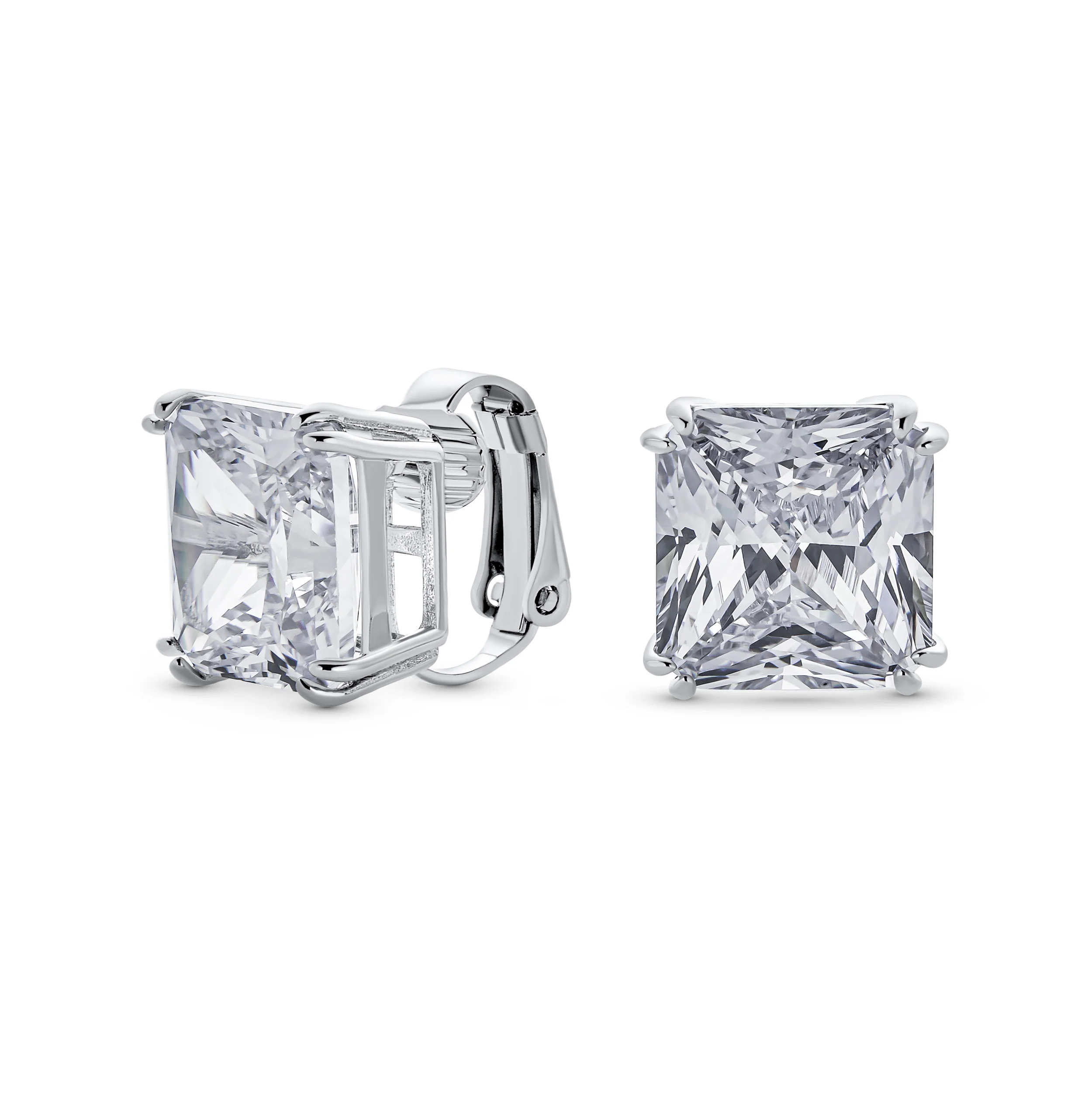12MM Princess Cut Cubic Zirconia Aqua Blue CZ Solitaire Statement Clip On Stud Earrings Non Pierced - Image 7