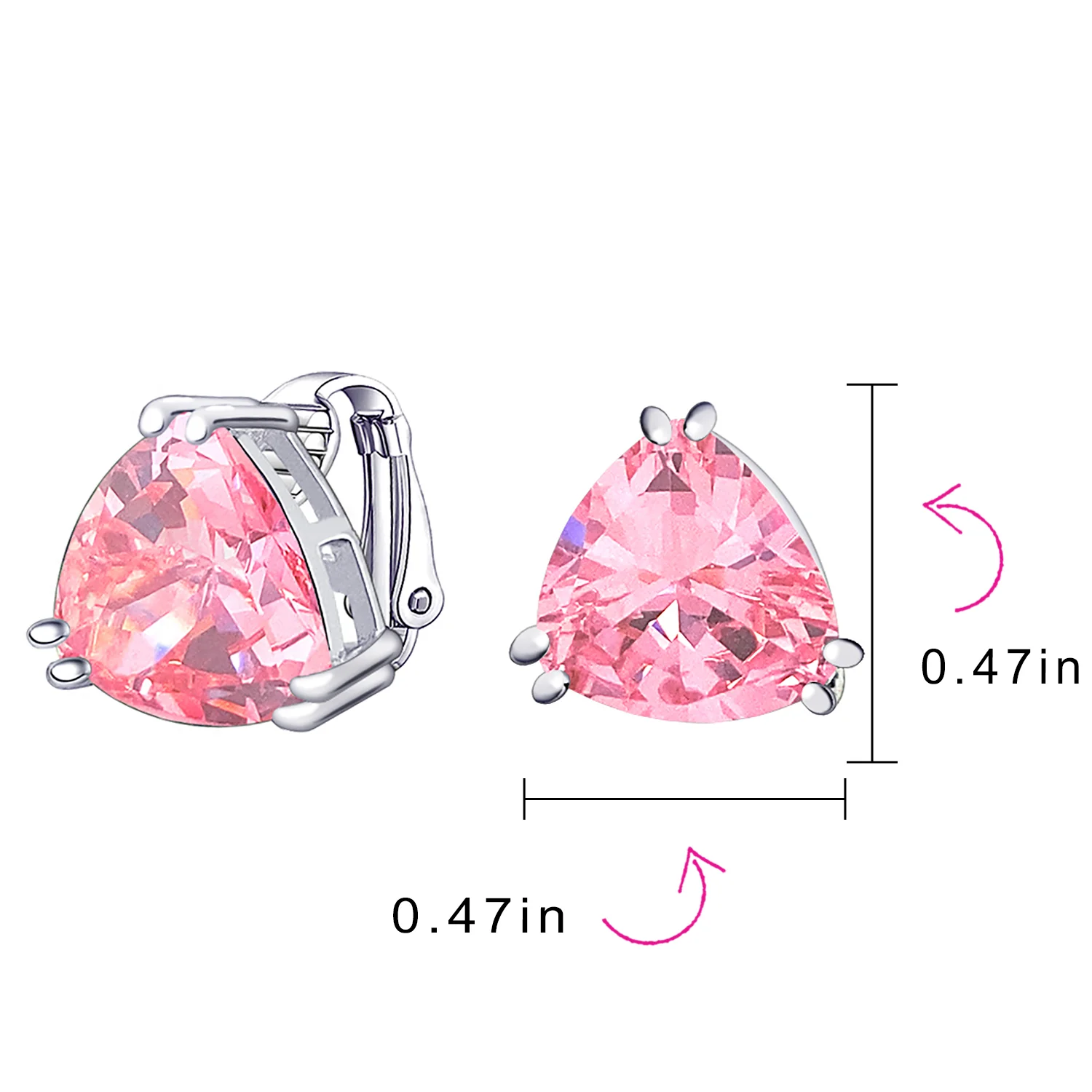 Traditional Large Triangle CZ Solitaire Clip-On Earrings Silver Plated 12MM - Image 15