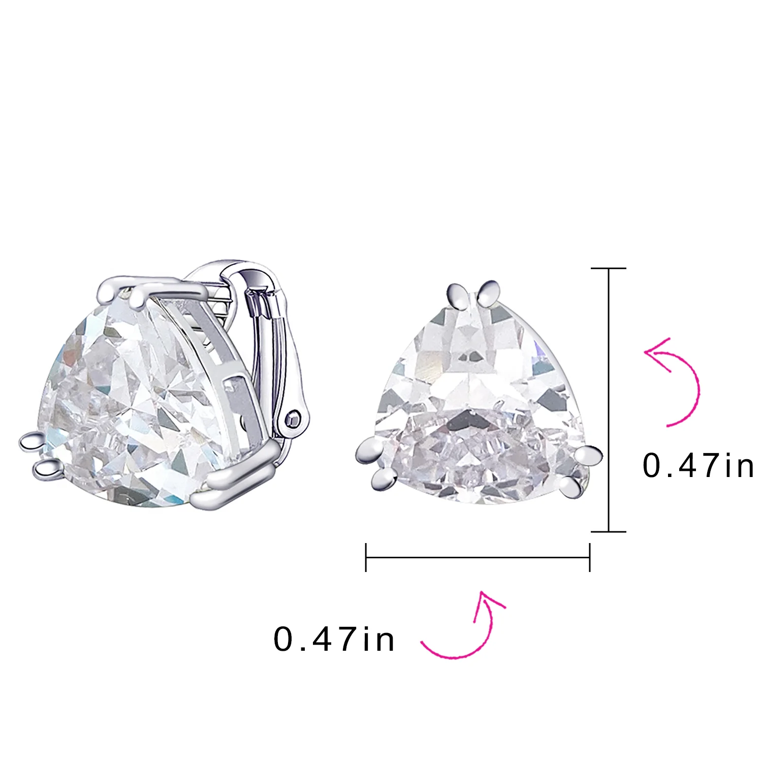 Traditional Large Triangle CZ Solitaire Clip-On Earrings Silver Plated 12MM - Image 16