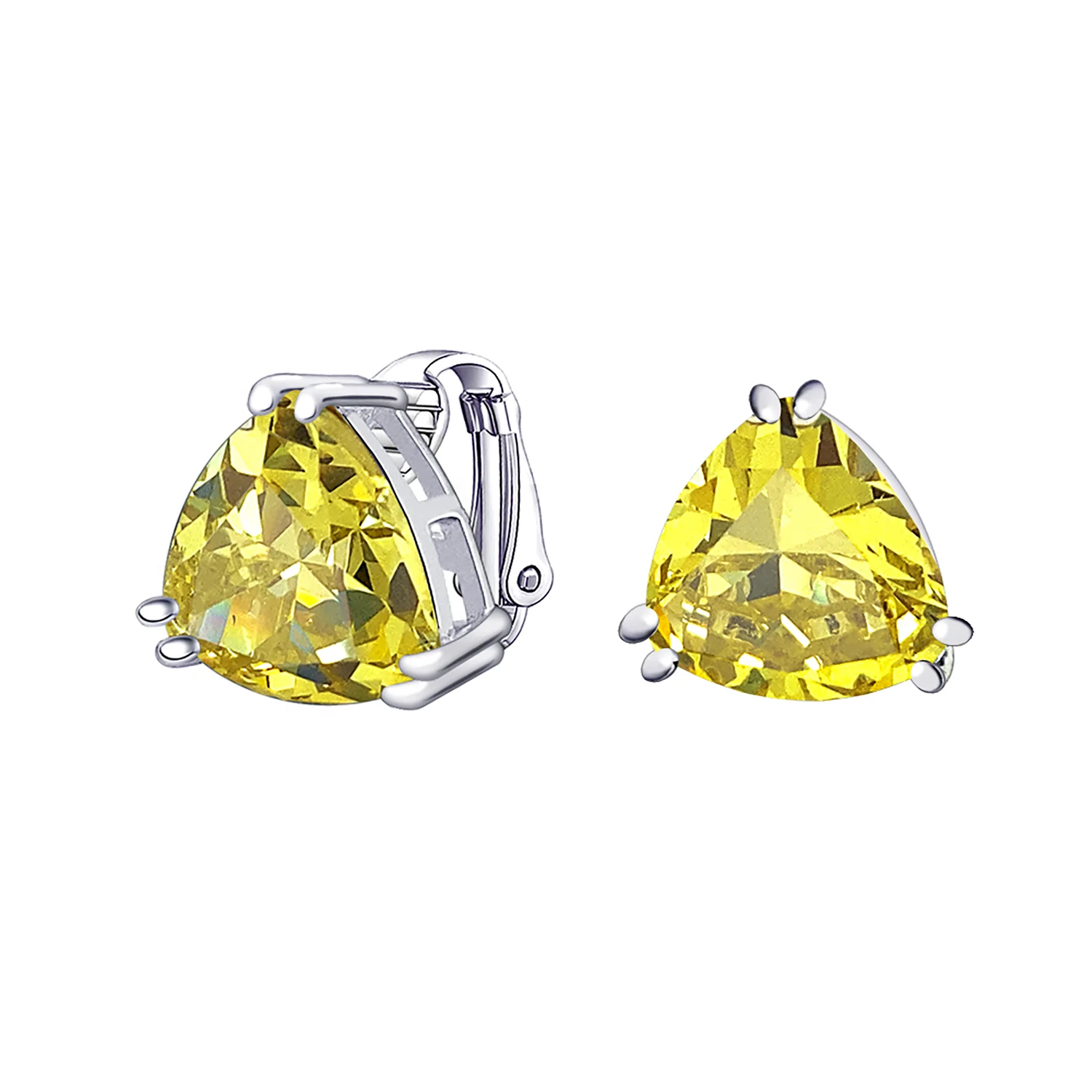 Traditional Large Triangle CZ Solitaire Clip-On Earrings Silver Plated 12MM - Image 2