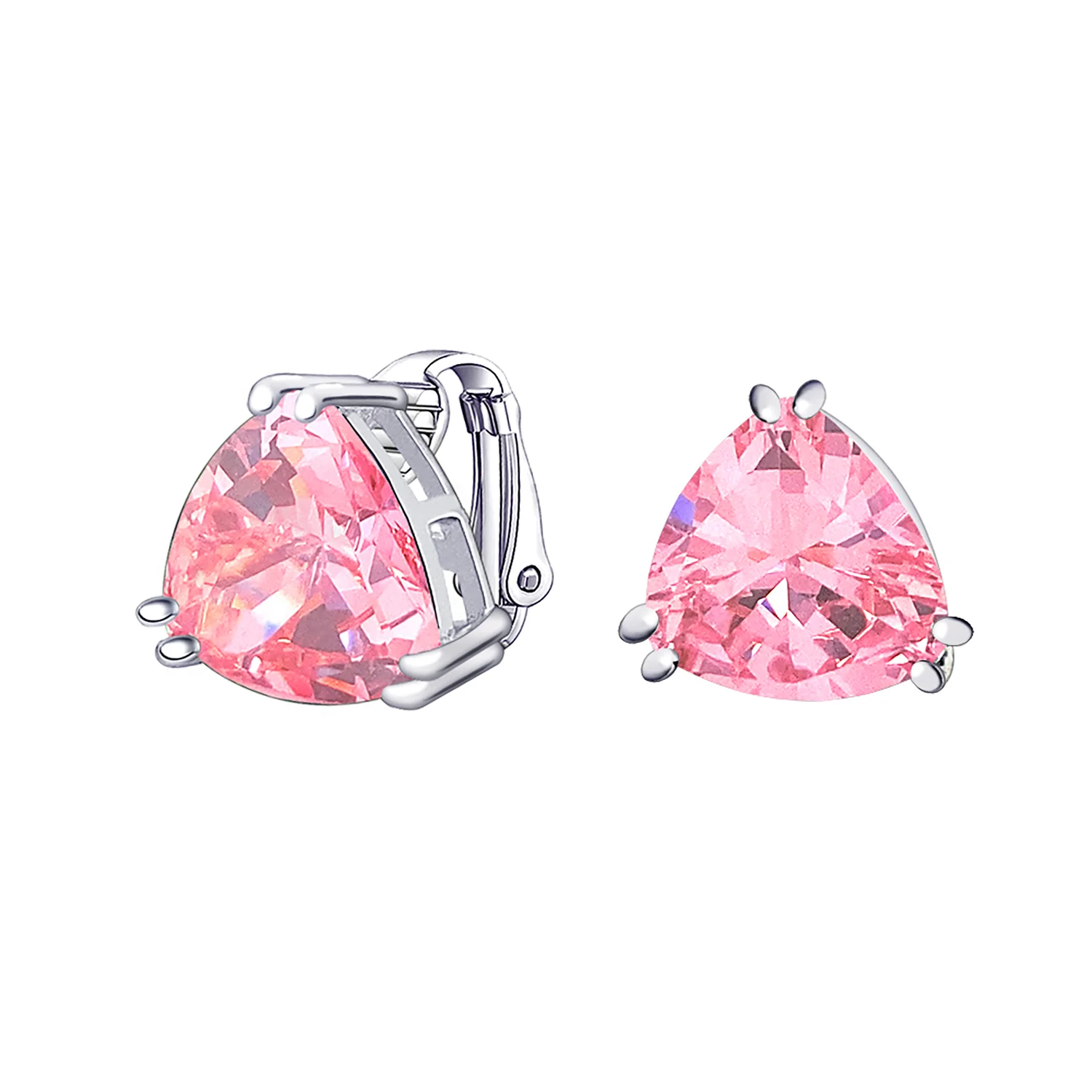 Traditional Large Triangle CZ Solitaire Clip-On Earrings Silver Plated 12MM - Image 3