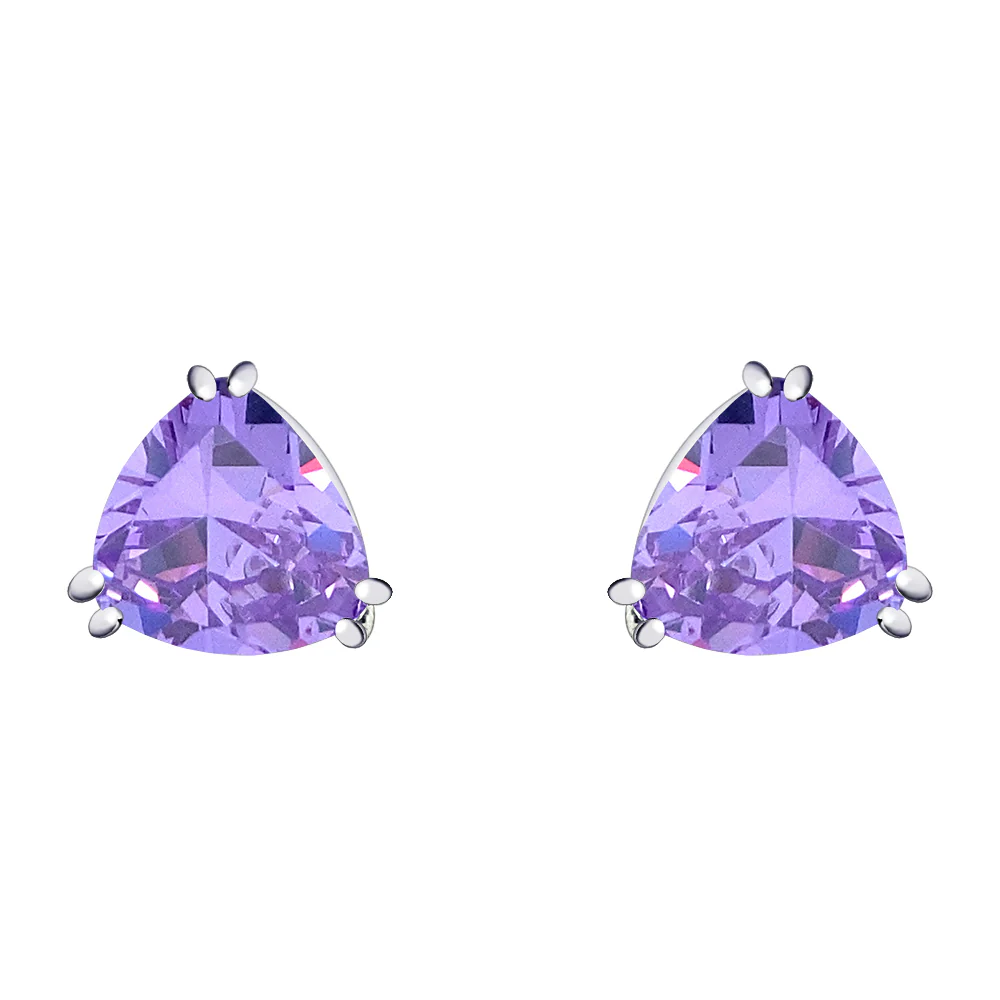 Traditional Large Triangle CZ Solitaire Clip-On Earrings Silver Plated 12MM - Image 5