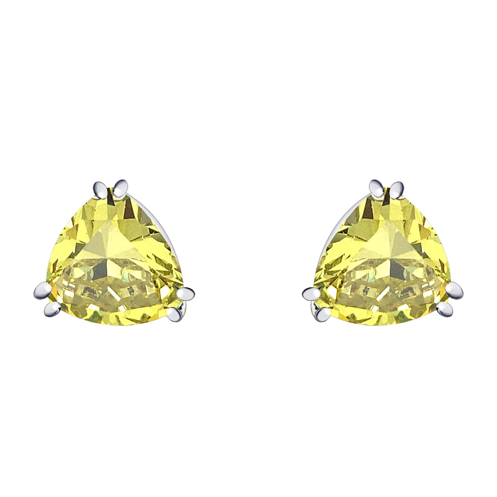 Traditional Large Triangle CZ Solitaire Clip-On Earrings Silver Plated 12MM - Image 6