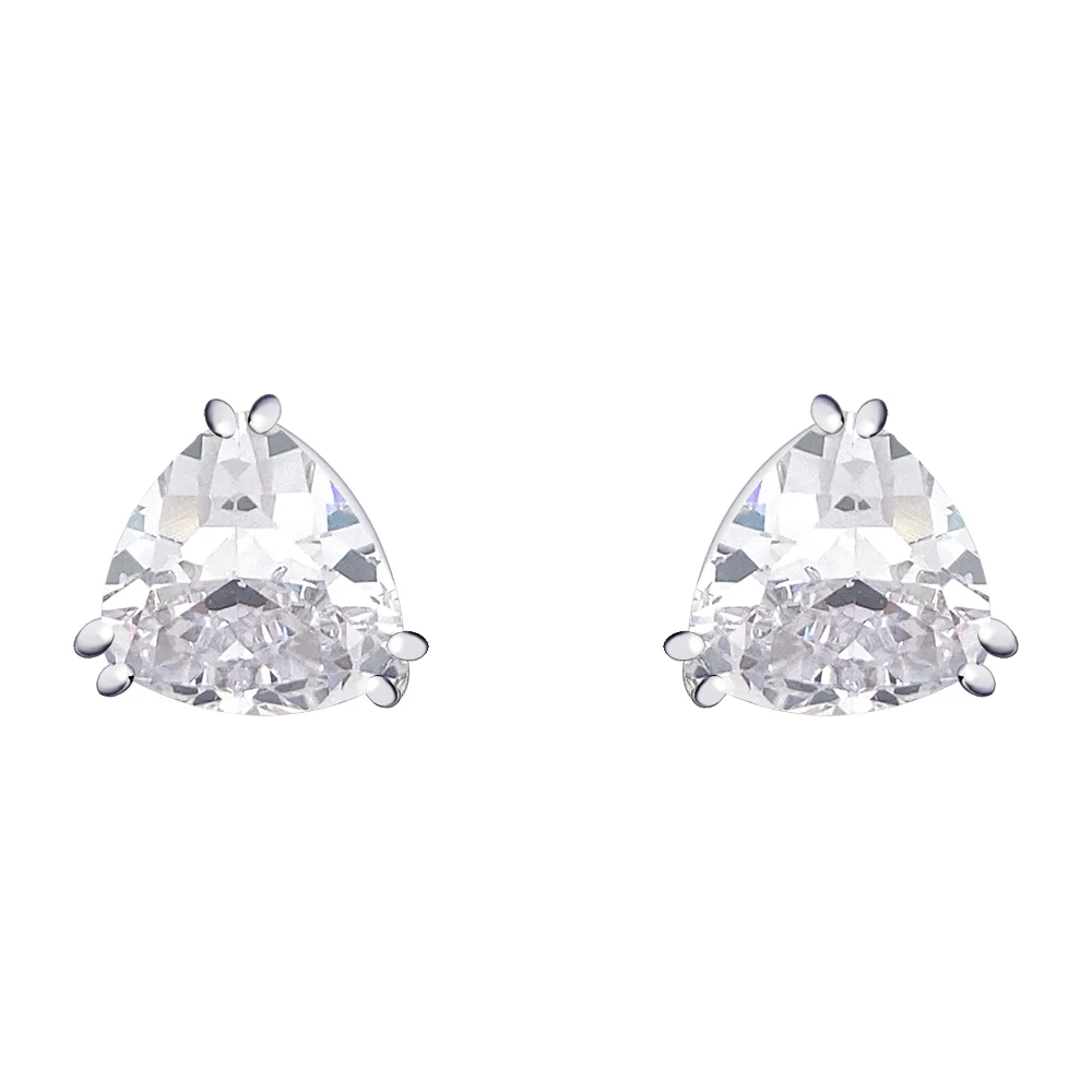 Traditional Large Triangle CZ Solitaire Clip-On Earrings Silver Plated 12MM - Image 8
