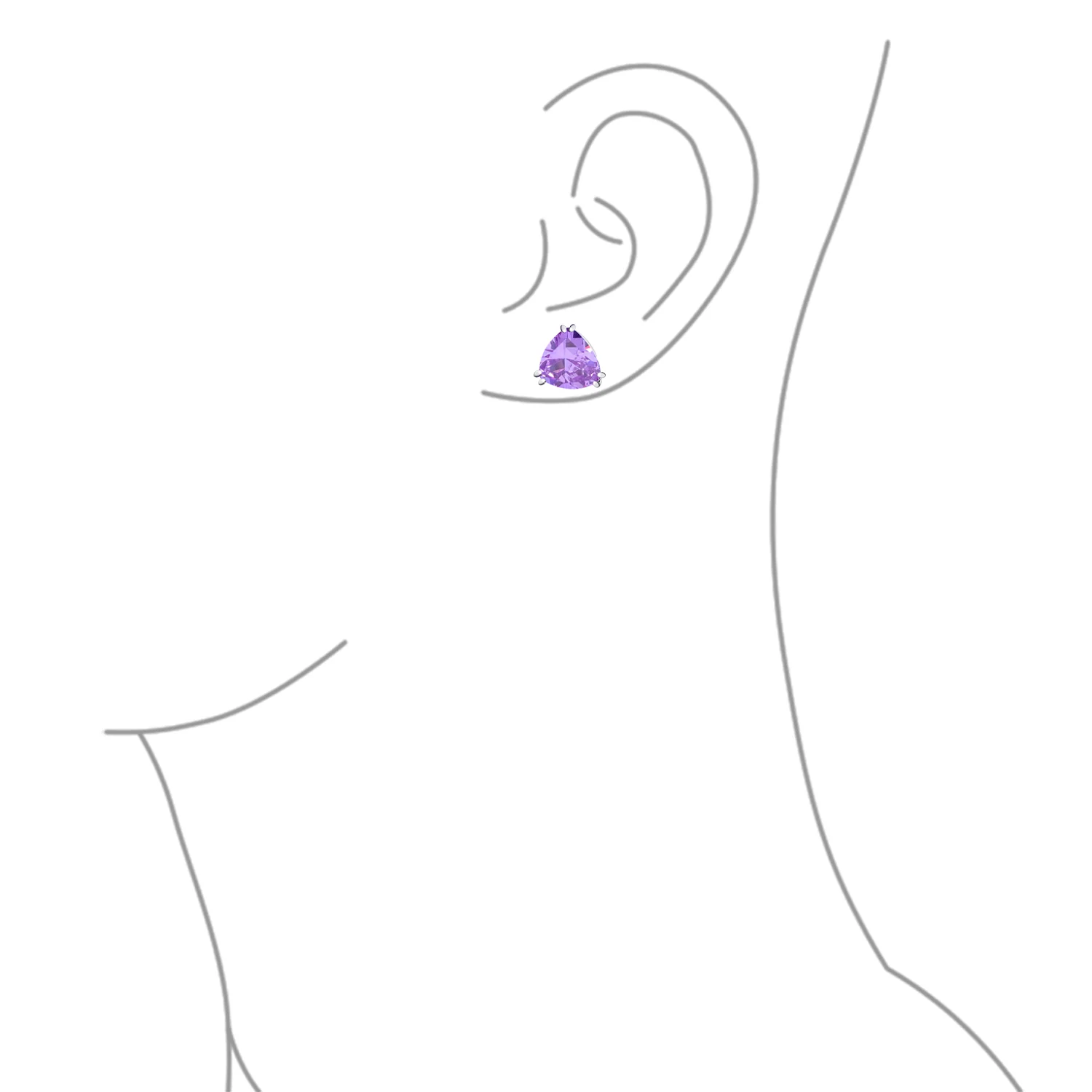 Traditional Large Triangle CZ Solitaire Clip-On Earrings Silver Plated 12MM - Image 9