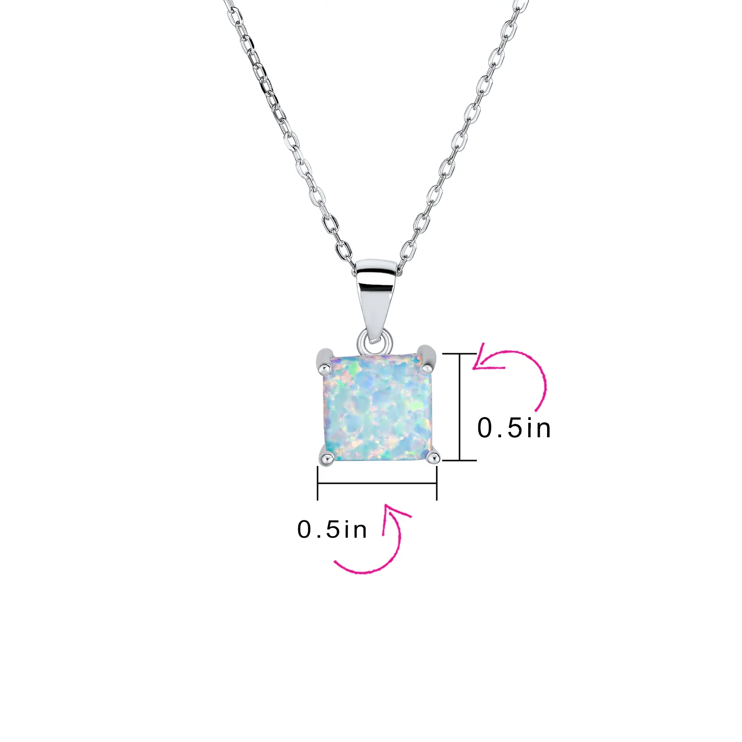 Traditional Dainty Square Opal Gemstone Pendant Necklace Gold Plated Silver - Image 10