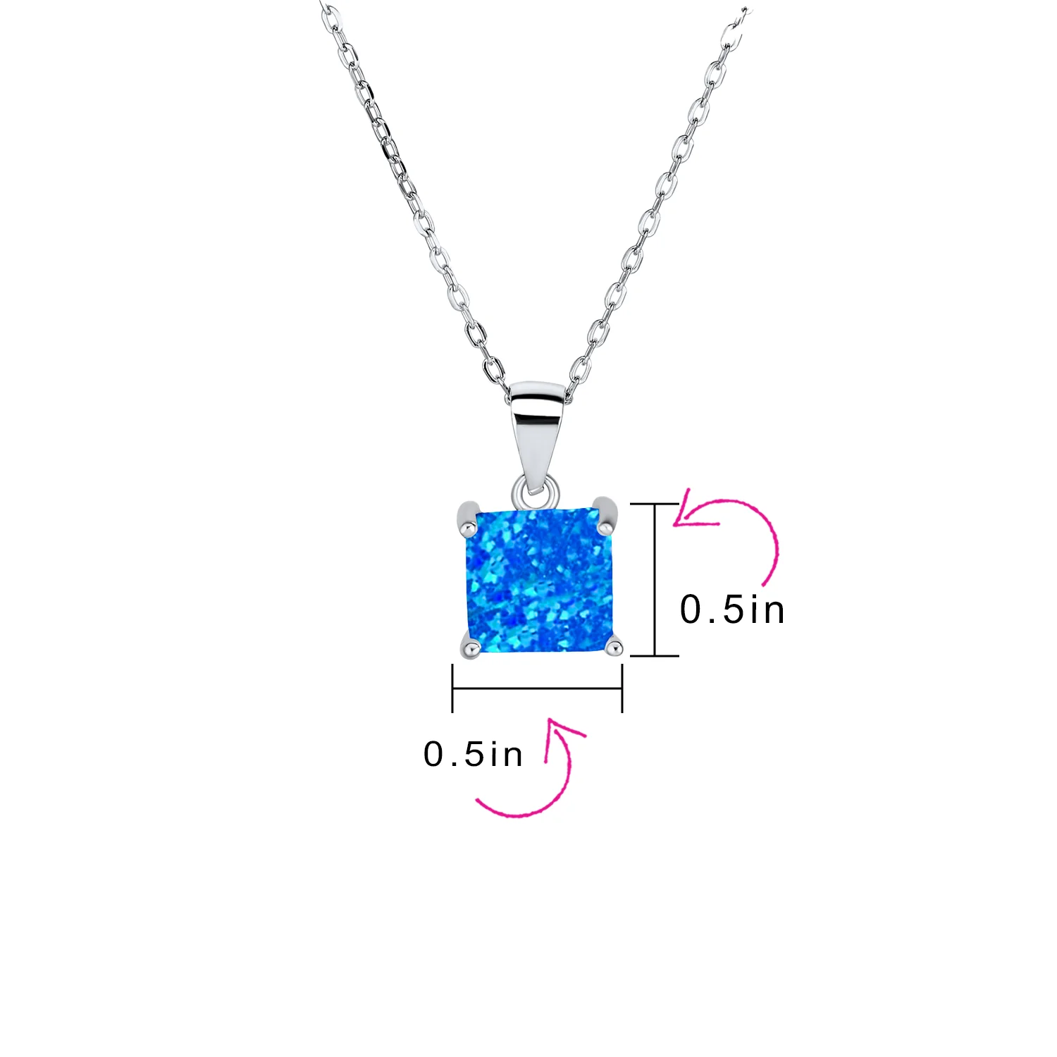 Traditional Dainty Square Opal Gemstone Pendant Necklace Gold Plated Silver - Image 11