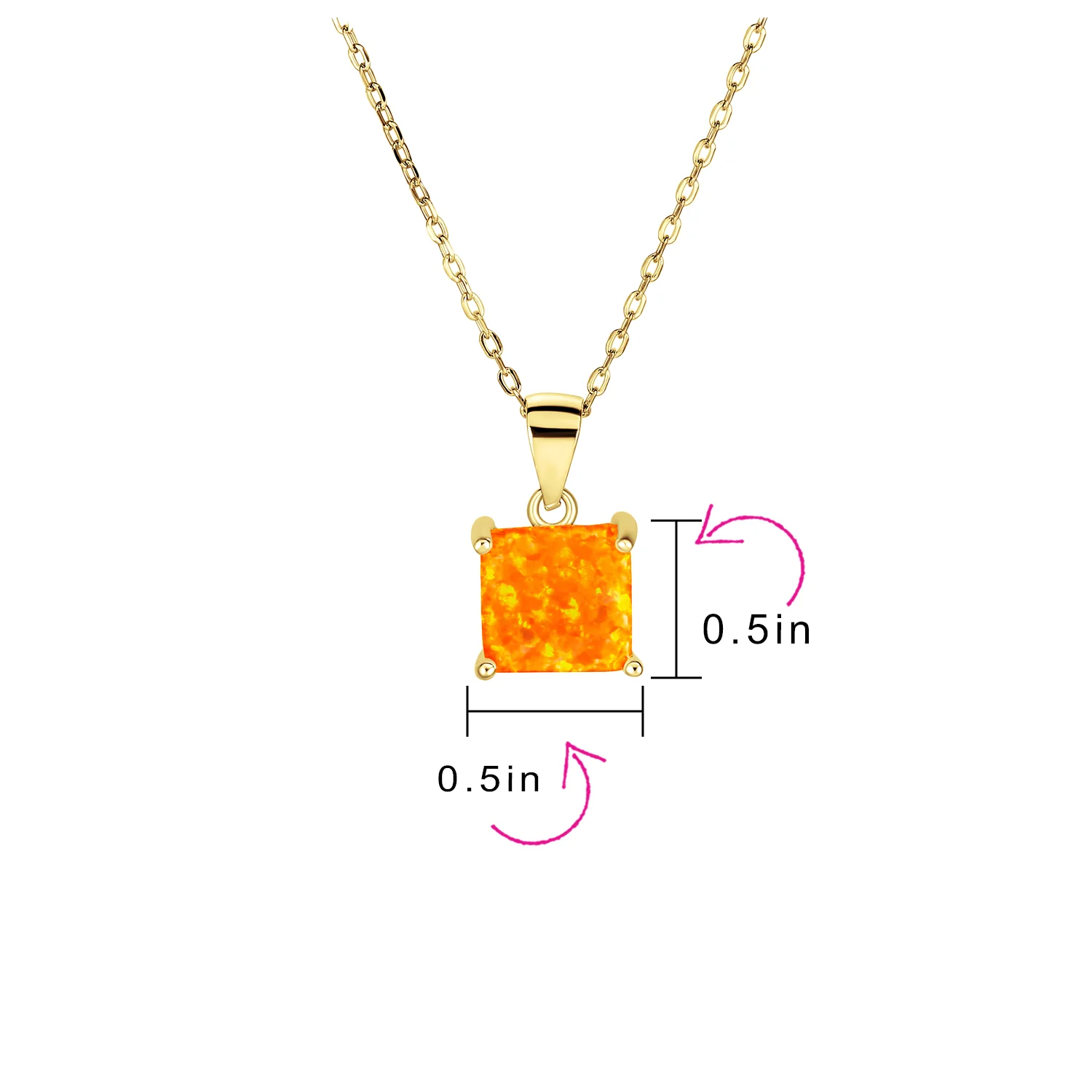 Traditional Dainty Square Opal Gemstone Pendant Necklace Gold Plated Silver - Image 12