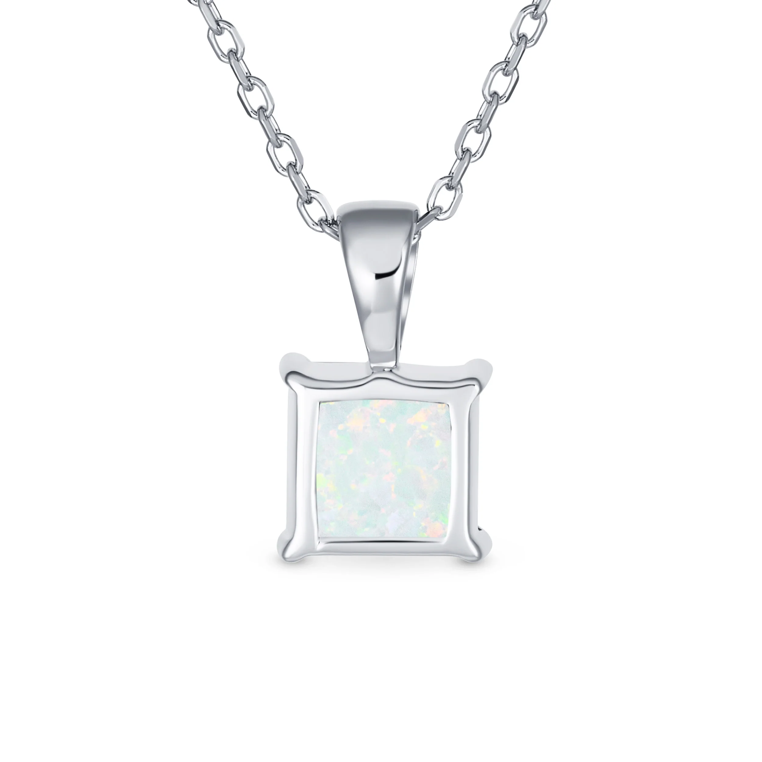 Traditional Dainty Square Opal Gemstone Pendant Necklace Gold Plated Silver - Image 4
