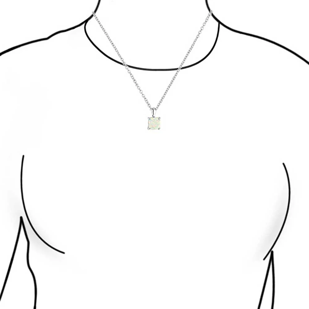 Traditional Dainty Square Opal Gemstone Pendant Necklace Gold Plated Silver - Image 7