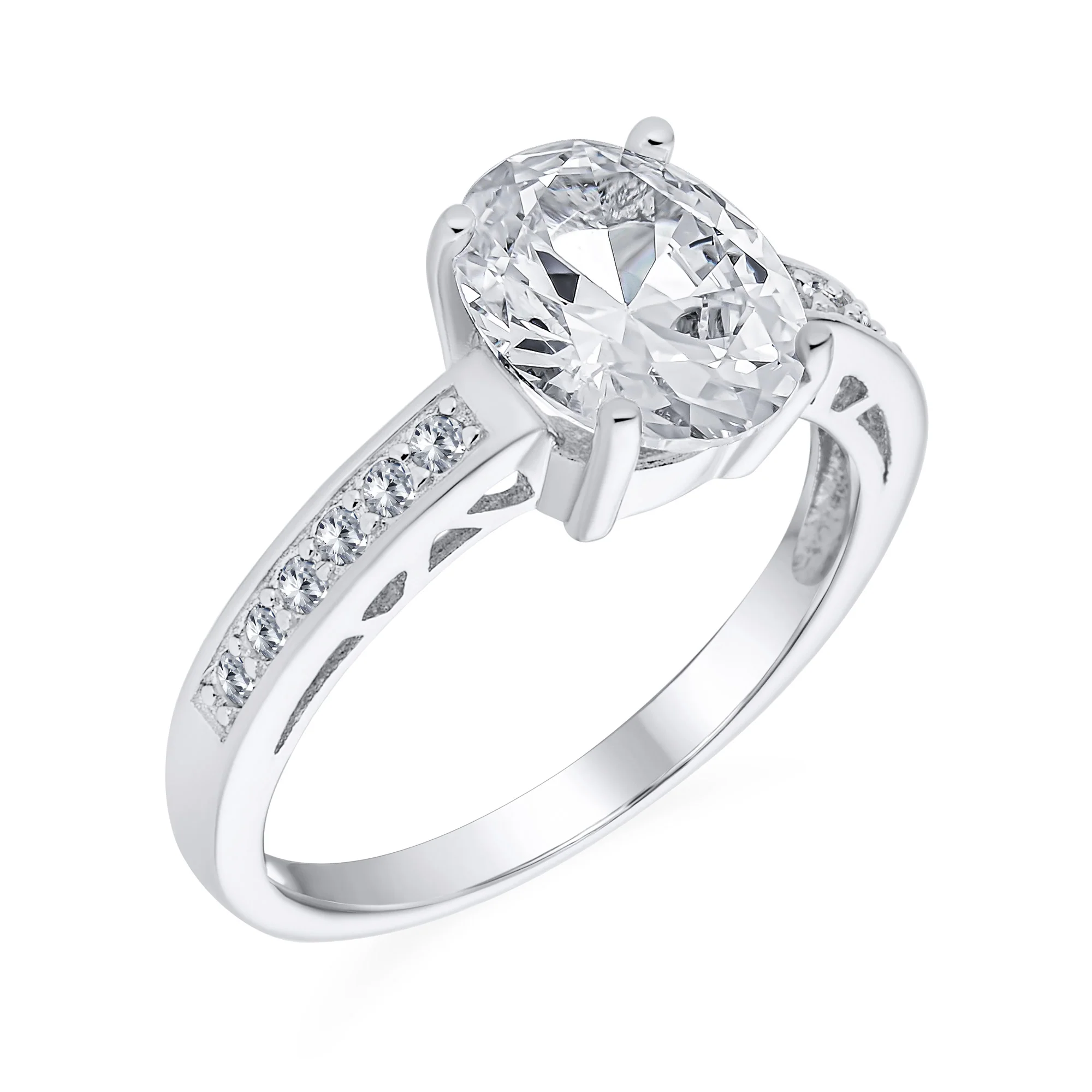 Classic 3CT CZ Oval Solitaire Engagement Ring Cubic Zirconia Pave Filigree Band Sterling Silver