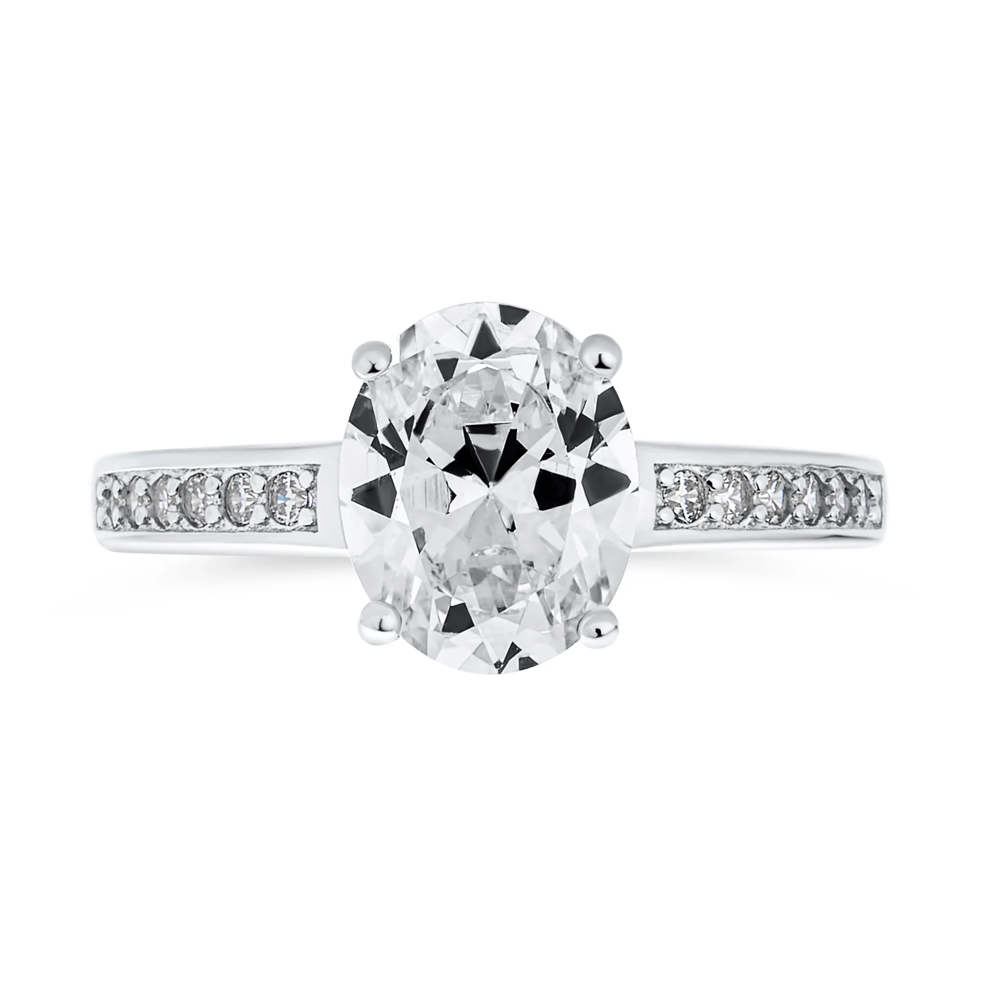 Classic 3CT CZ Oval Solitaire Engagement Ring Cubic Zirconia Pave Filigree Band Sterling Silver - Image 2