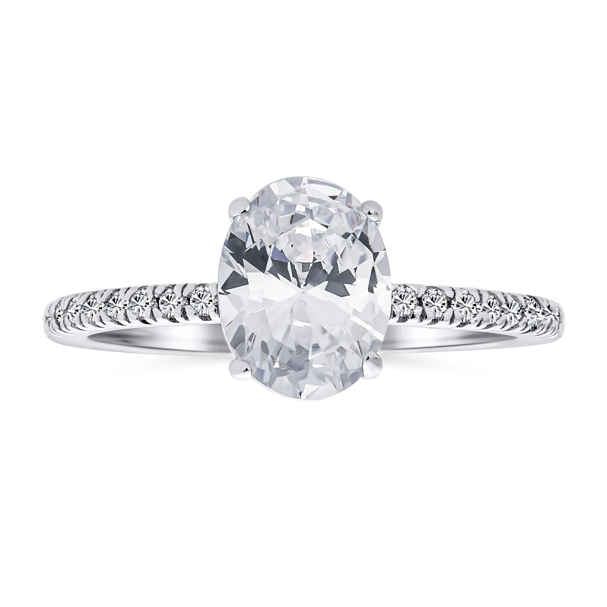 Classic .925 Sterling Silver 2CT Oval CZ Solitaire Engagement Ring with Pave Thin Band - Image 2