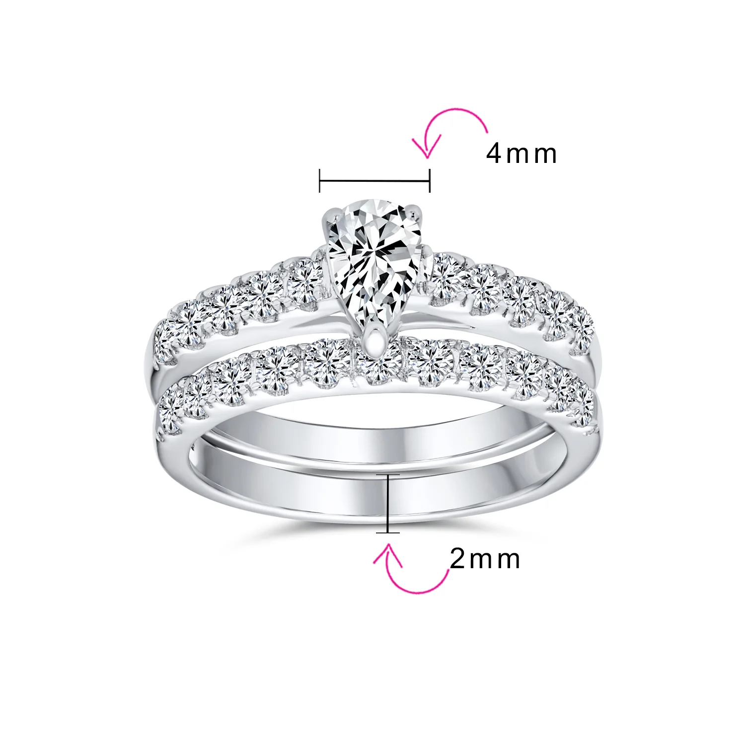 1CT Pear Cubic Zirconia Cocktail Statement Ring Pave Band - Image 3