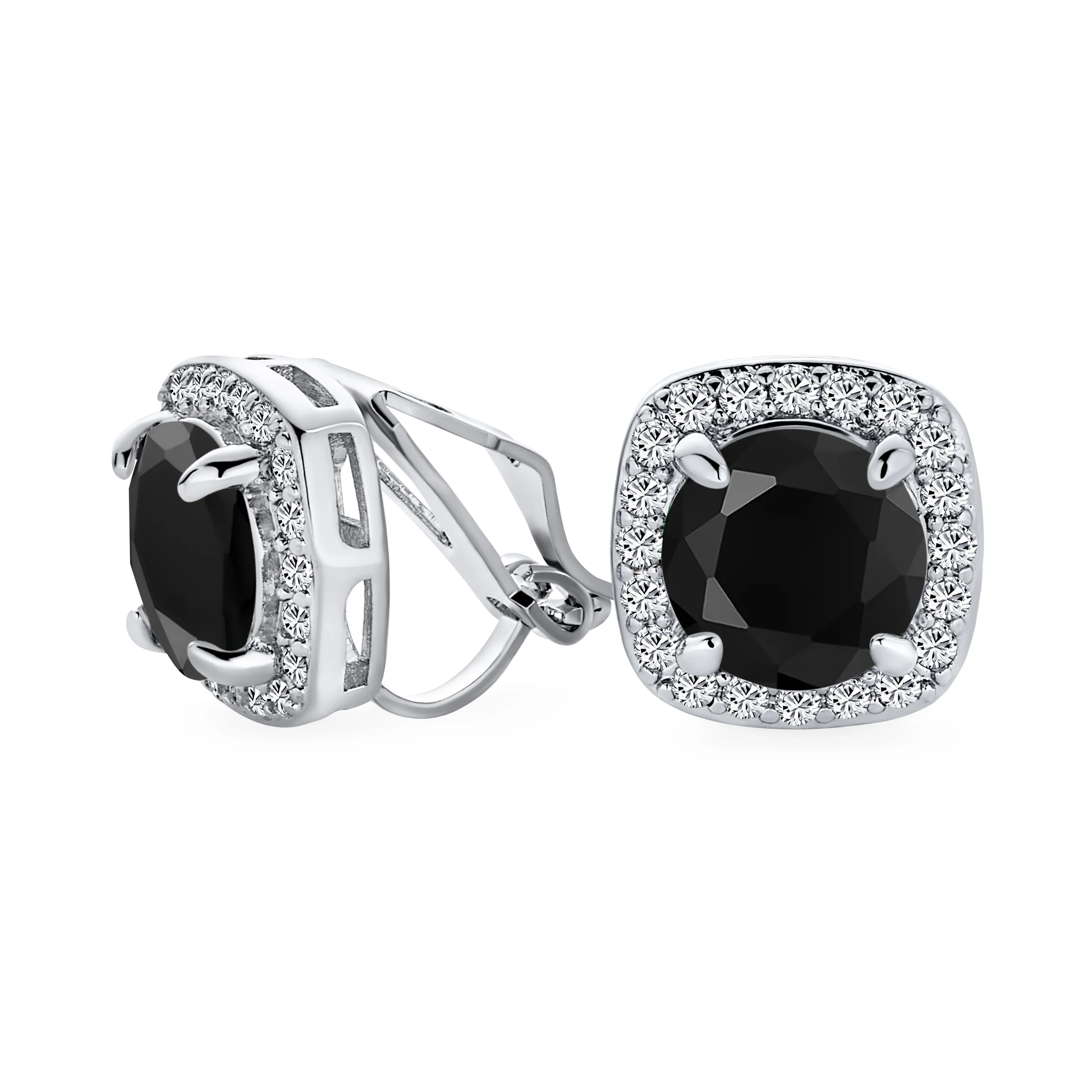 Traditional 2CT Round CZ Solitaire Halo Clip-On Earrings GoldSilver Non-Pierced
