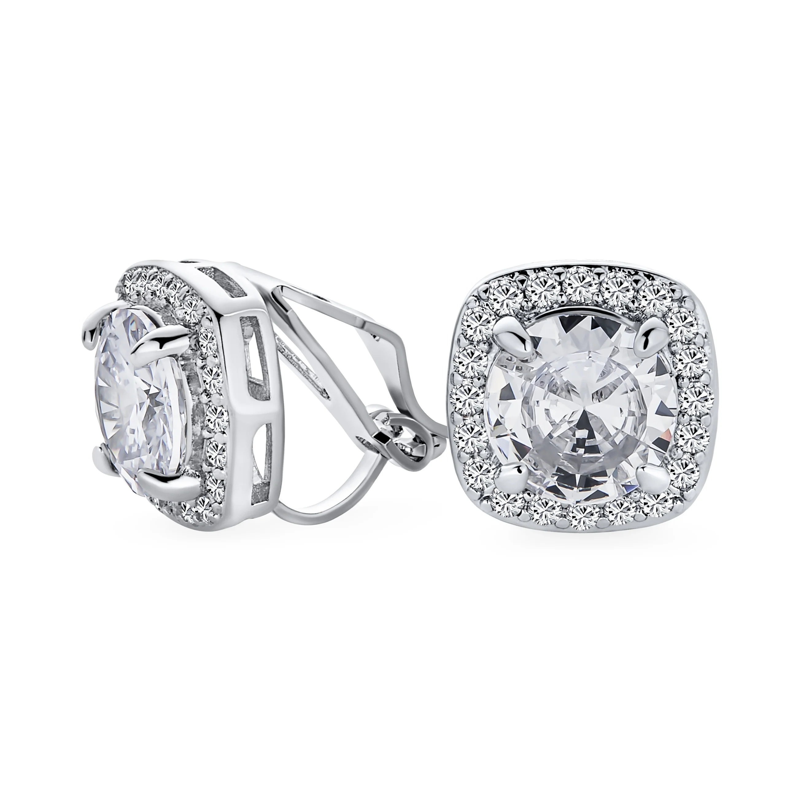 Traditional 2CT Round CZ Solitaire Halo Clip-On Earrings GoldSilver Non-Pierced - Image 4