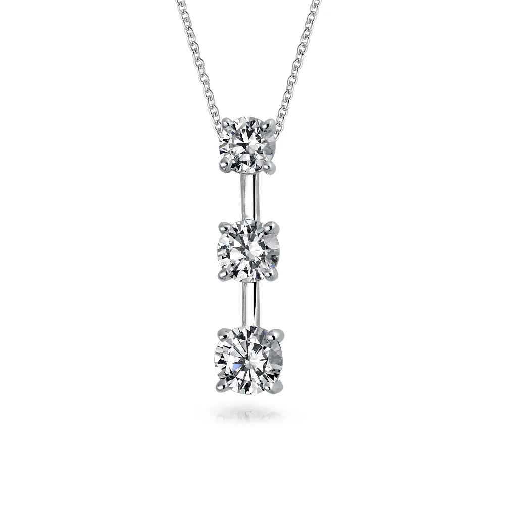 Romantic Past Present Future Pendant Necklace 2.5CT Solitaire Cubic Zirconia CZ .925 Sterling Silver