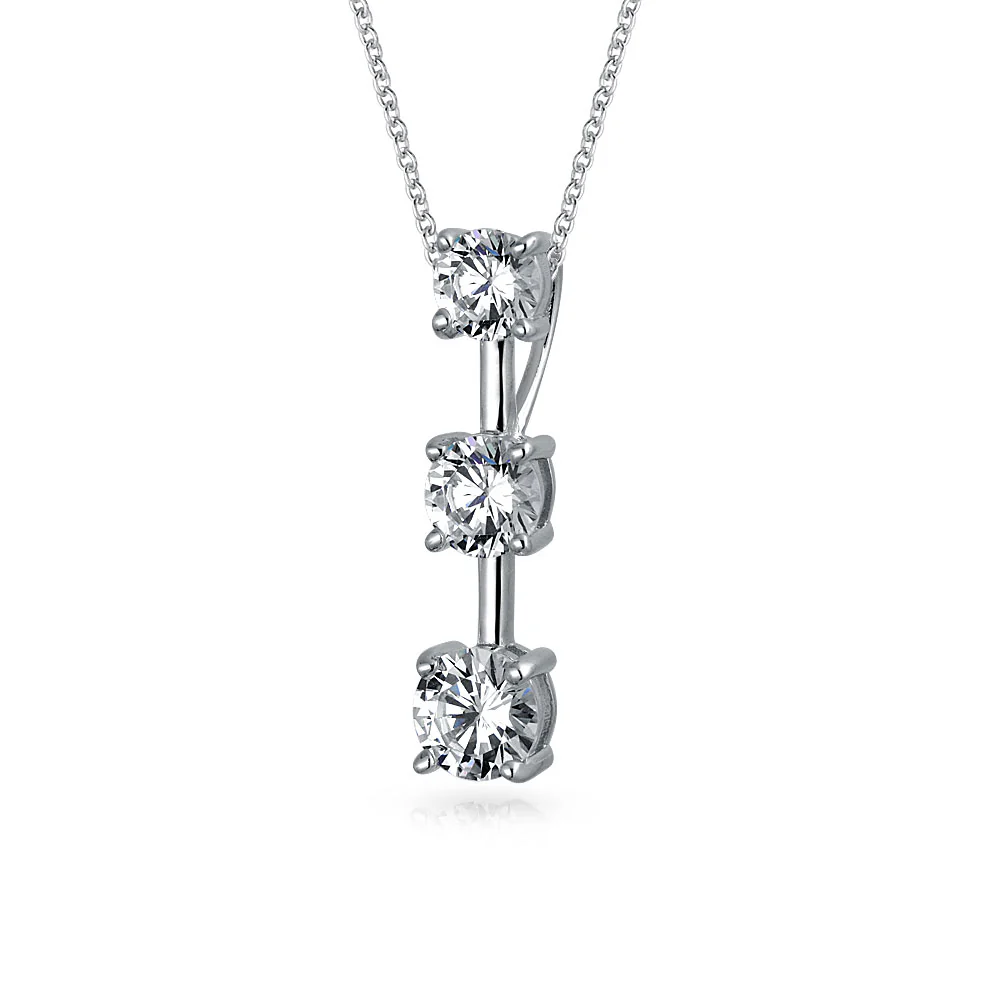 Romantic Past Present Future Pendant Necklace 2.5CT Solitaire Cubic Zirconia CZ .925 Sterling Silver - Image 3