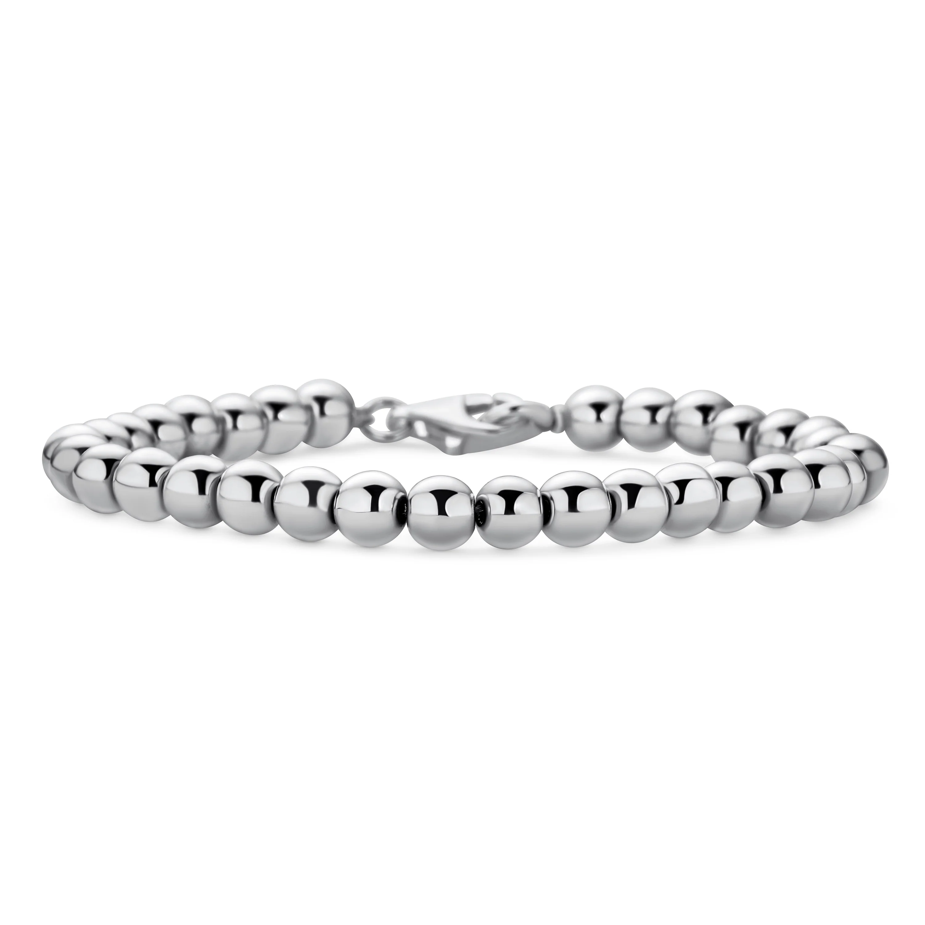 Classic Hand Strung 6MM Bead Ball Strand Bracelet .925 Sterling Silver 7 Inch