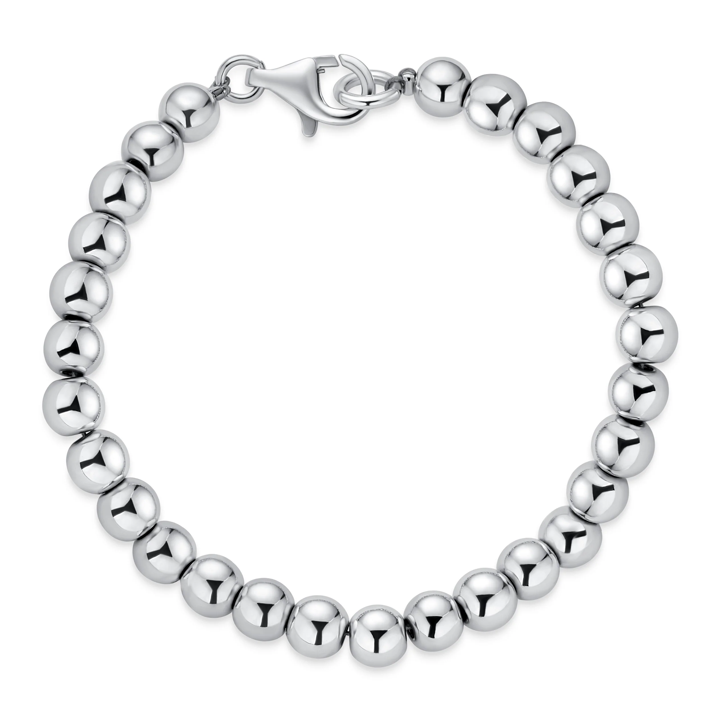 Classic Hand Strung 6MM Bead Ball Strand Bracelet .925 Sterling Silver 7 Inch - Image 2