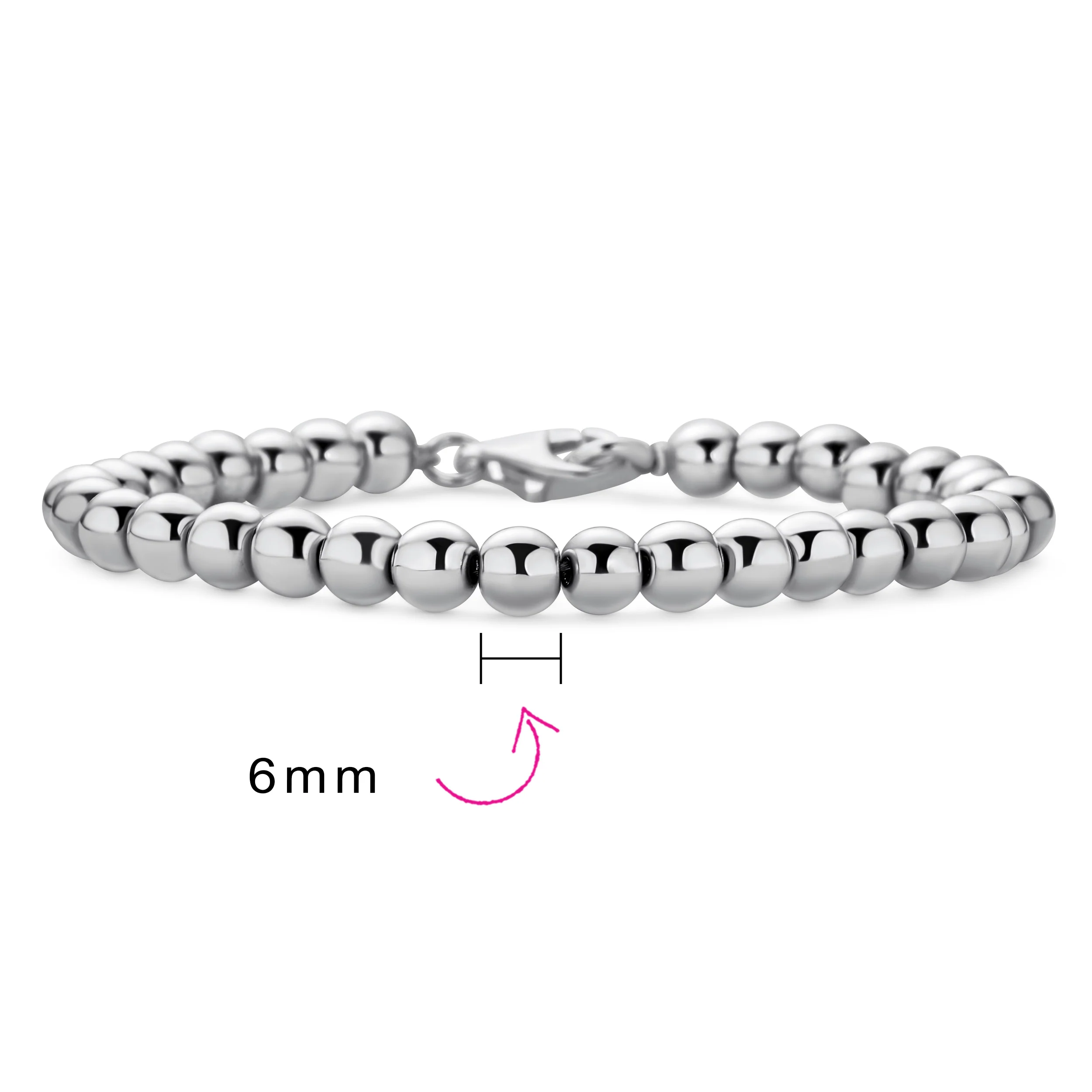 Classic Hand Strung 6MM Bead Ball Strand Bracelet .925 Sterling Silver 7 Inch - Image 4