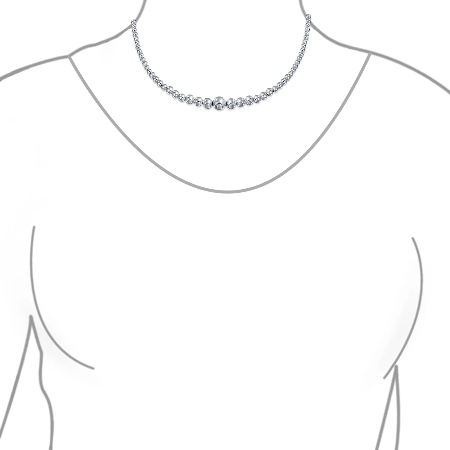 Classic Shinny Polished .925 Sterling Silver Graduated Round Bead Ball Strand Necklace 16 Inch - Image 3